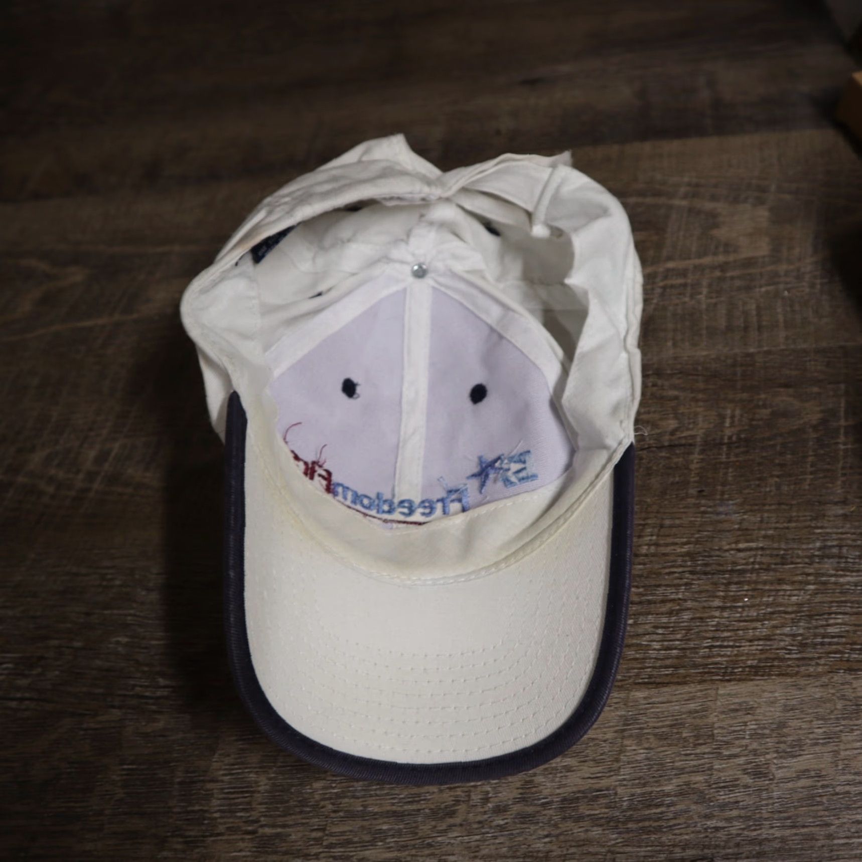 Vintage Hit Wear Freedom First Credit Union Bank White Cap Hat Adjustable Unisex Adults Baseball Cap 100% Cotton White Cap Hat Adjustable Size ONE SIZE - 5 Thumbnail