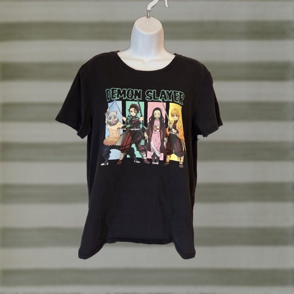 Vintage Demon Slayer T-Shirt Womens XL Black Crew Neck Short Sleeve Official Group Panel Kimetsu No Yaiba Size XL / US 12-14 / IT 48-50 - 1 Thumbnail