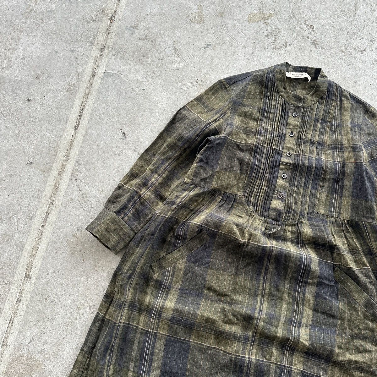 Etro Vintage Etro Tunic Midi Dress Linen Green Plaid Womens 38 Size M / US 6-8 / IT 42-44 - 2 Thumbnail