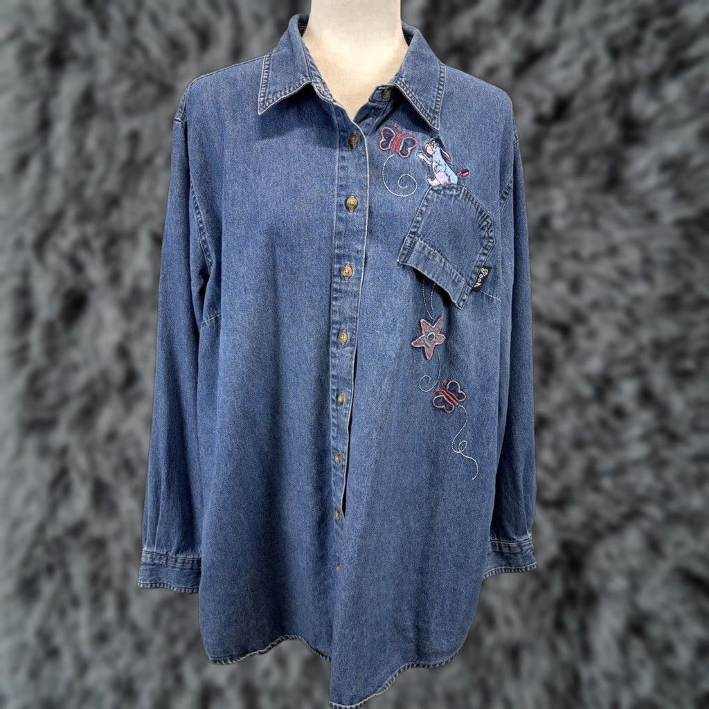 Disney VINTAGE Disney Pooh Denim Button-Up Shirt Women Plus Size 18W 20W Long Sleeve Cotton 90s Embroidered Casual Size XXL / US 16-18 / IT 52-54 - 1 Thumbnail