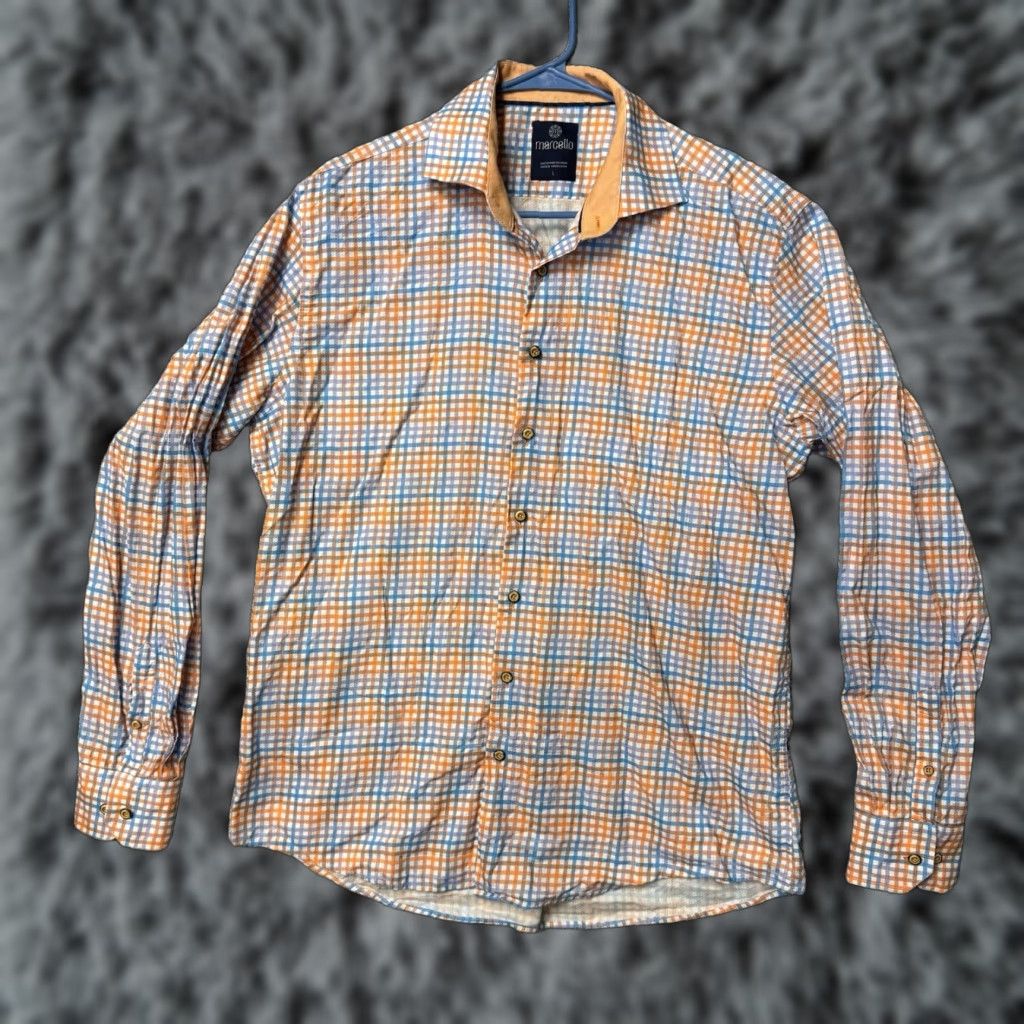 Vintage Marcello Button Up Shirt Sz L Plaid Check Preppy Business Casual Old Money Fall Mens Button-Up Shirt Blue Cotton Check Vintage: No Size US L / EU 52-54 / 3 - 1 Thumbnail