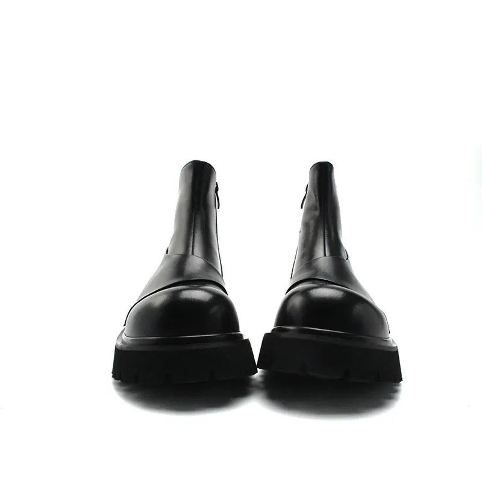 Japanese Brand Black Chunky Platform Ankle Boots, Leather Zip Boots Size US 8 / EU 41 - 5 Thumbnail