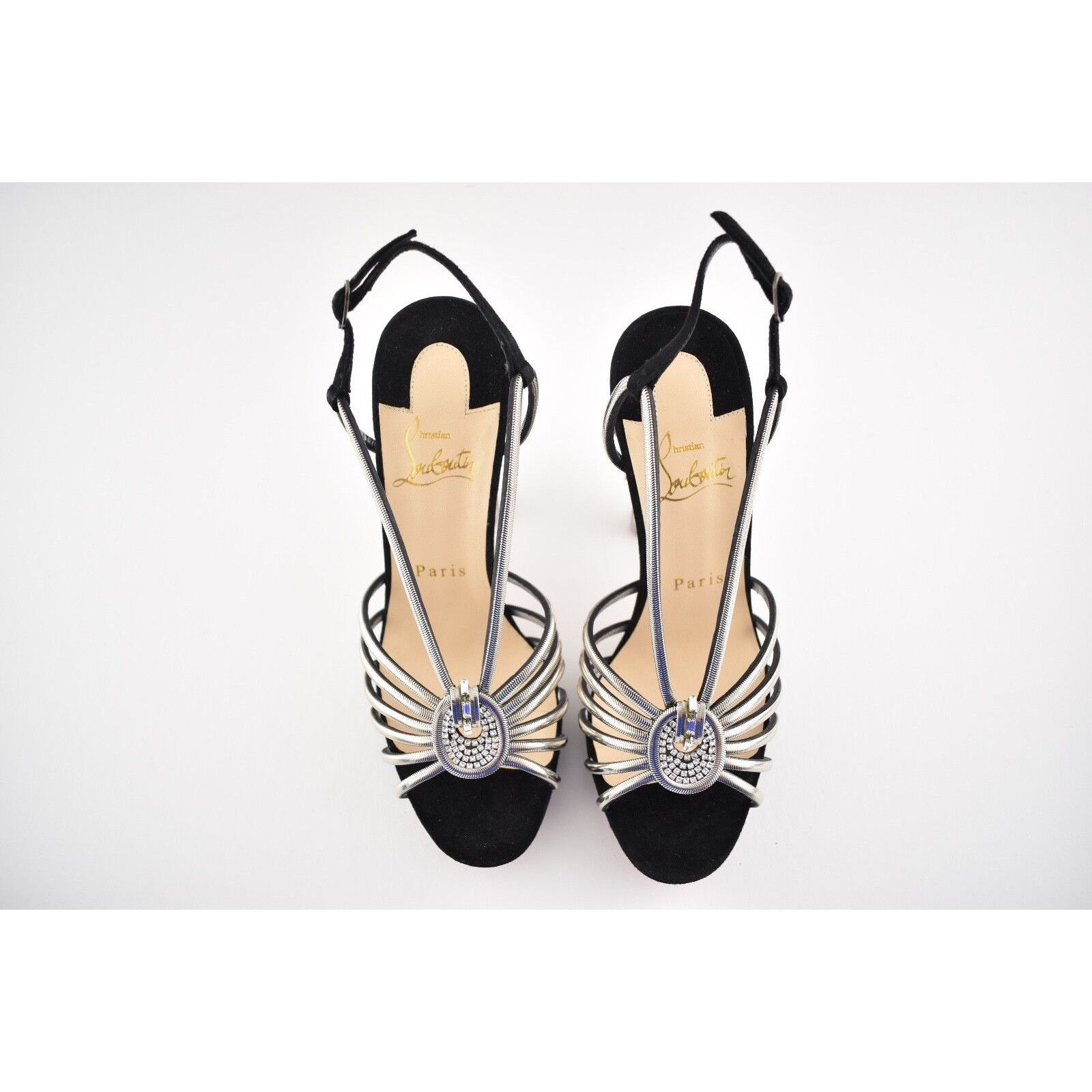 Christian Louboutin Jeanarlow 120 Black Silver Chain Sandal Heel Pump 36.5 Size US 6.5 / IT 36.5 - 8 Thumbnail