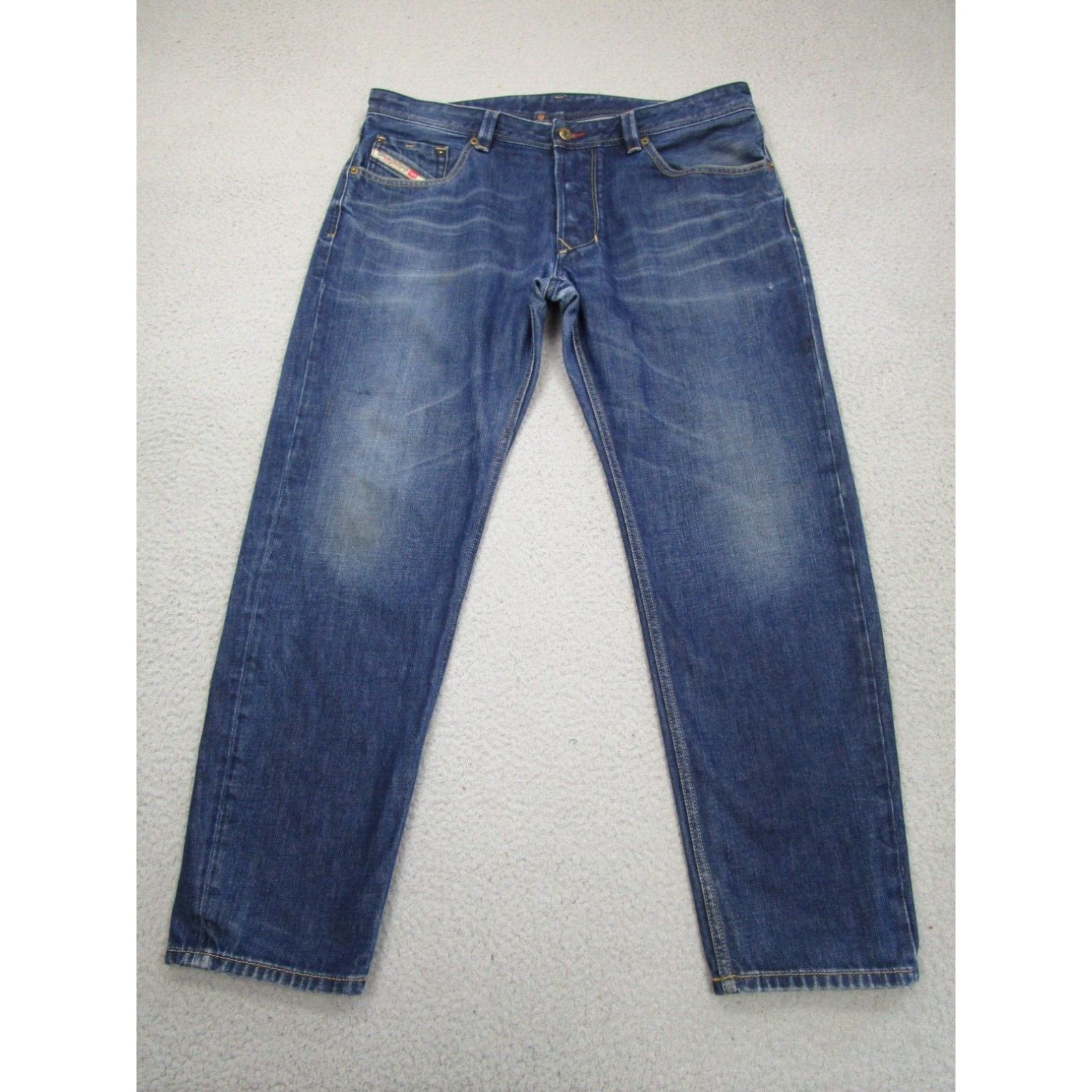 image of Diesel Jeans Mens 36X30 Blue Larkee T Tapered Denim Pants Distressed Wash in White