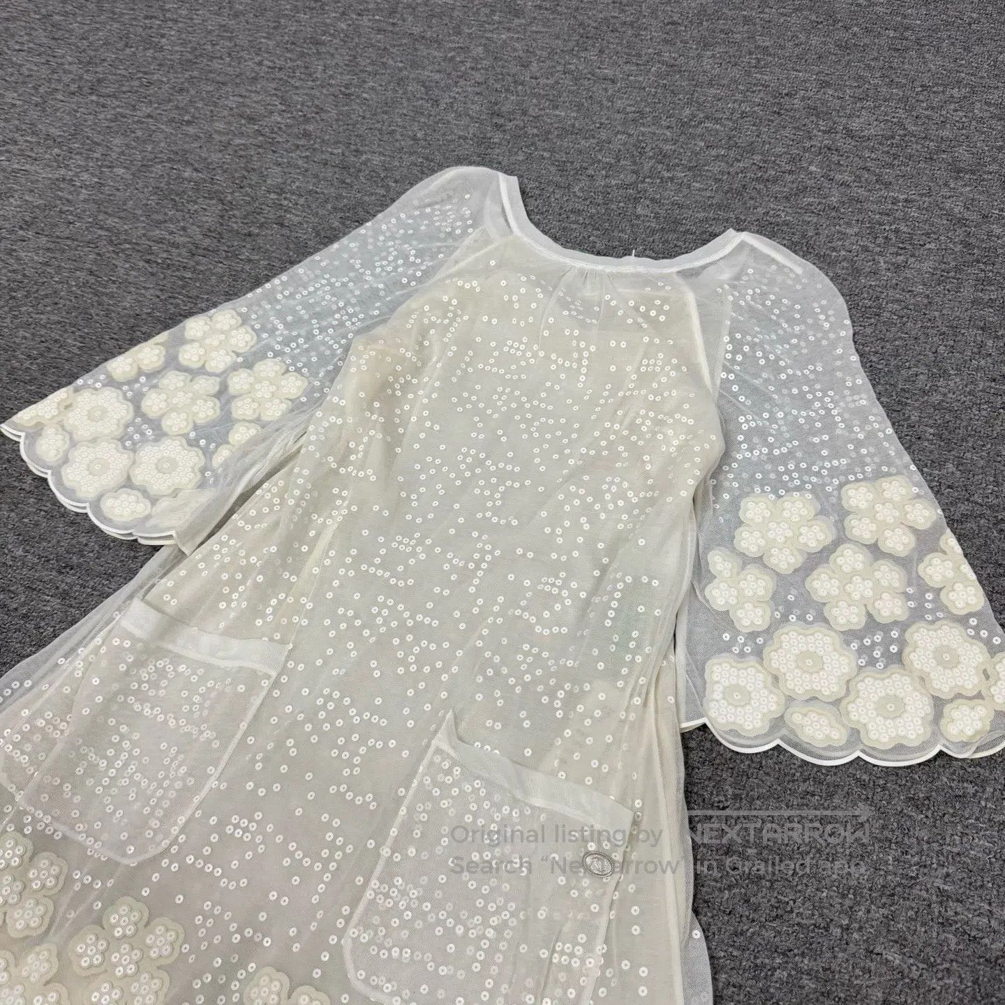 Chanel Chanel Shimmering flower pattern; white gauze dress| Size S / US 4 / IT 40 - 3 Thumbnail