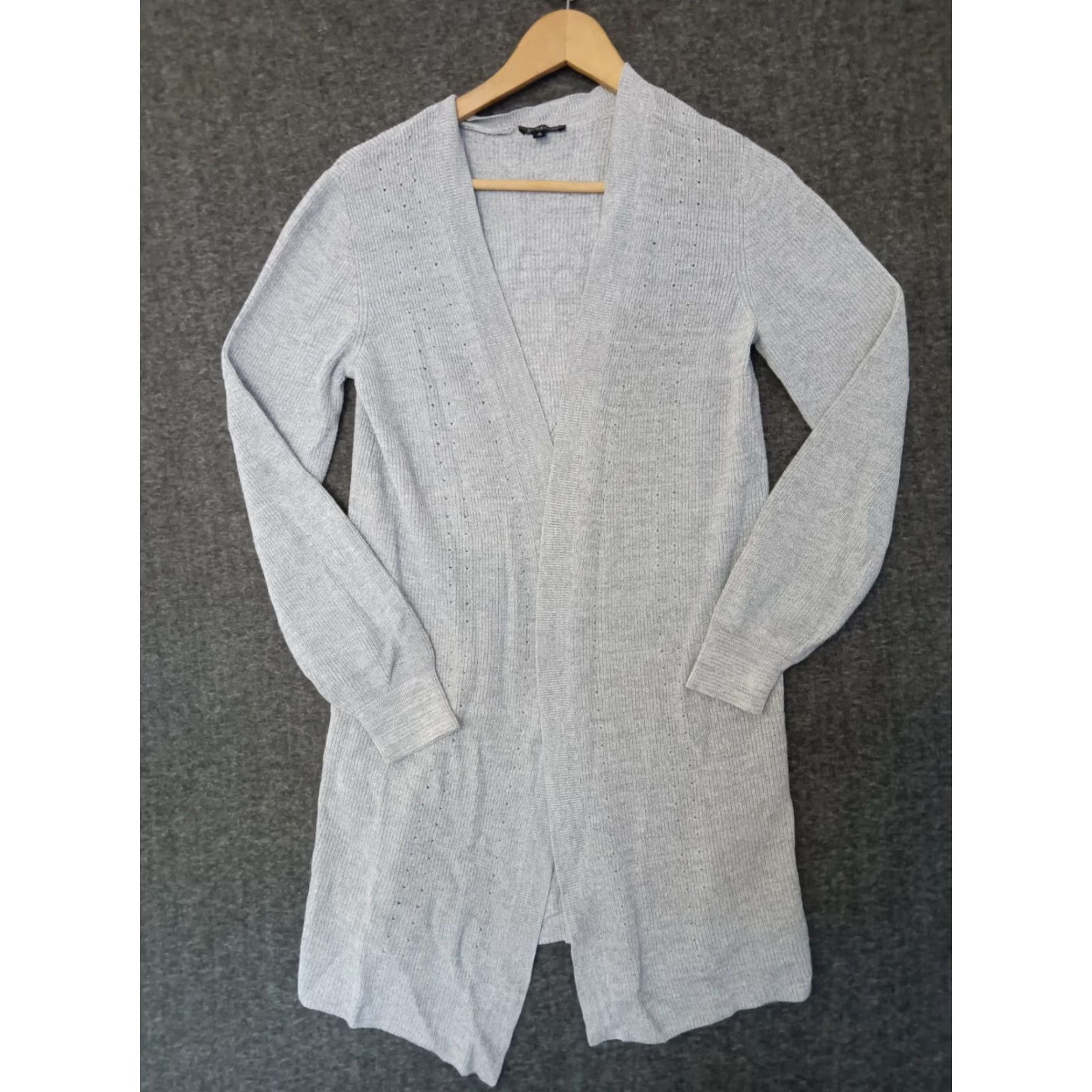 Vintage DYNAMITE Cardigan Women's M Gray Open Knit Long Sleeve V-Neck Casual Workwear Open Front Pockets Size M / US 6-8 / IT 42-44 - 2 Thumbnail