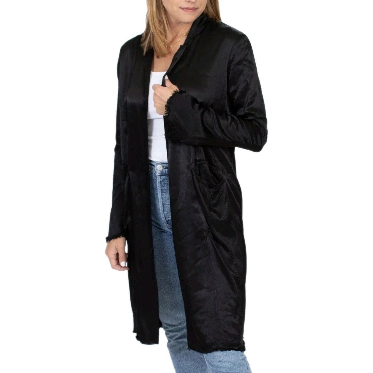 Vacation Jaga Jacket Satin Open Front Fray Hem Size 1 US Size 6 Size M / US 6-8 / IT 42-44 - 1 Thumbnail