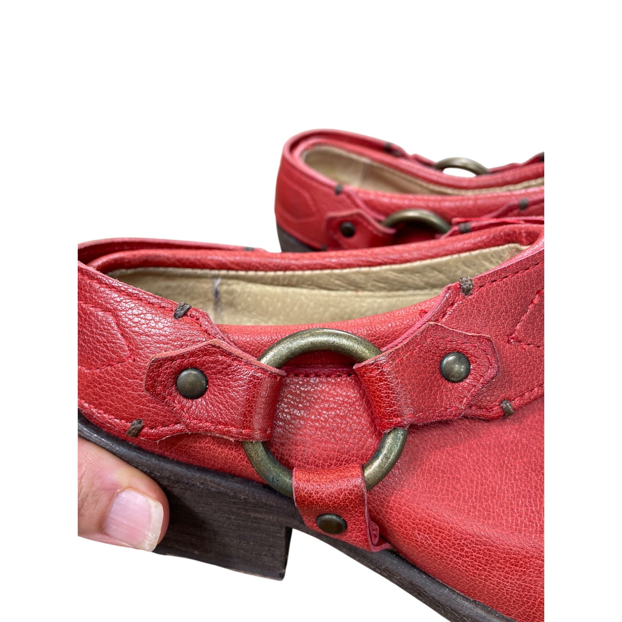 Frye Frye Vintage womans Leather Red Harness Mules Booties shoes Size US 7 / IT 37 - 18 Thumbnail