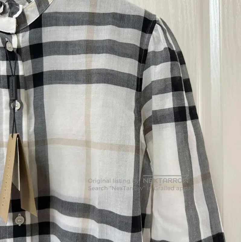 Burberry Burberry White Cotton Check Long Sleeve Shirt. Size XS / US 0-2 / IT 36-38 - 3 Thumbnail