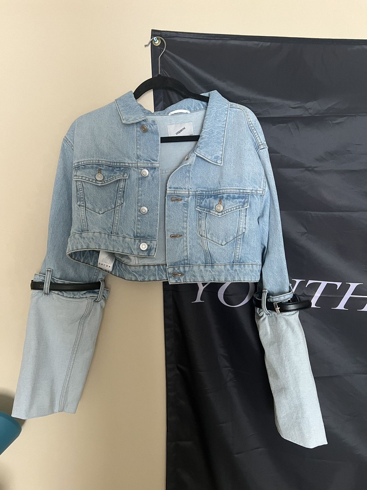 image of Coperni Cropped Denim Jacket in Blue, Men's (Size Large)