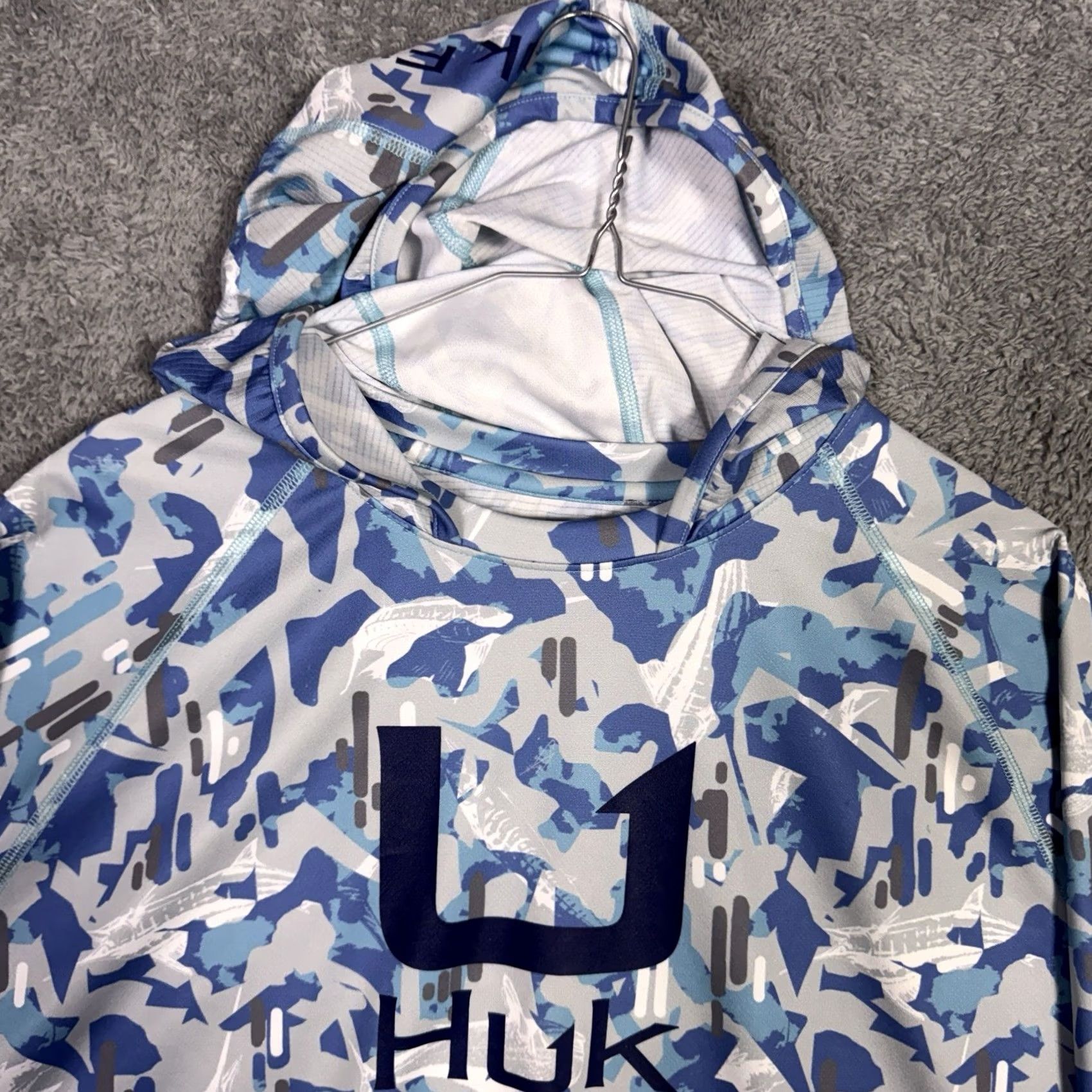 Vintage Huk Camo Fish Print L Hoodie Performance Sweatshirt Mens Blue Size US L / EU 52-54 / 3 - 4 Thumbnail