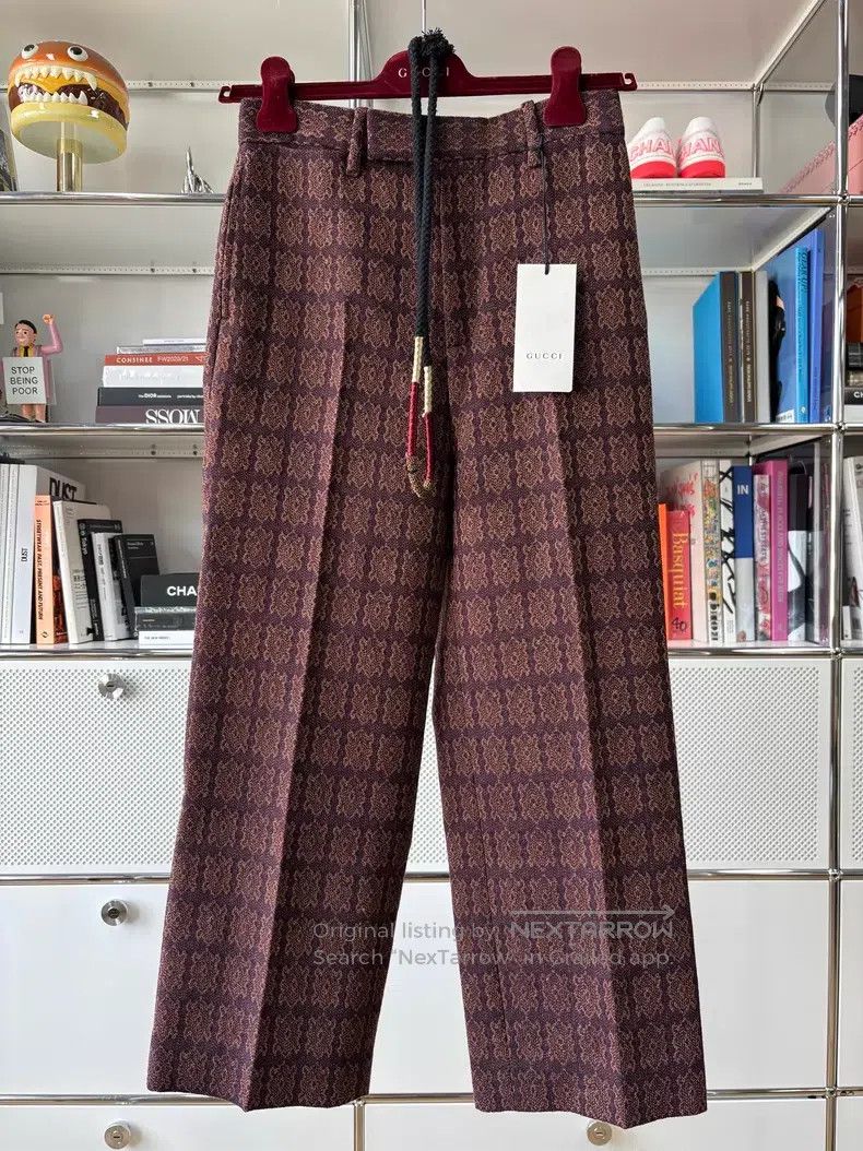 Gucci Show brown and red plaid old flower tie-up wide-leg