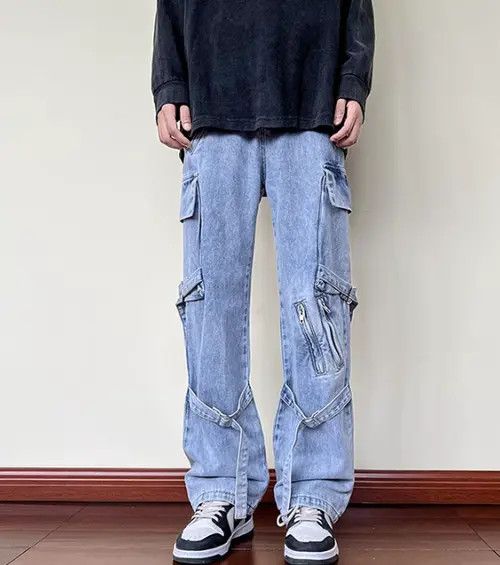 VIBE High street men's straight slim fit zippered cargo jeans Size US 32 / EU 48 - 1 Thumbnail