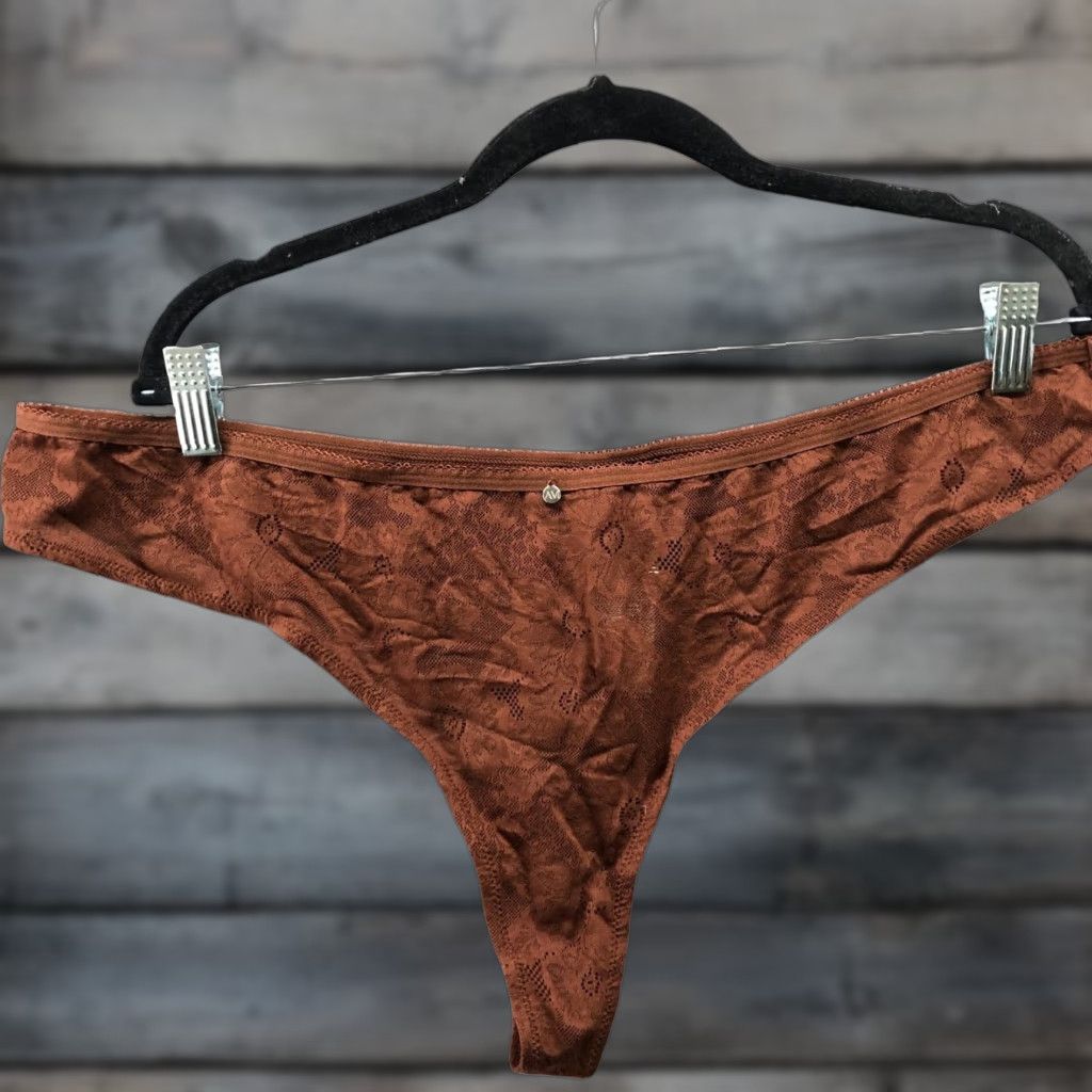 Vintage NWT Adore Me Thong Panties Womens 3X Brown Lace Size 40" / US 18 - 1 Thumbnail