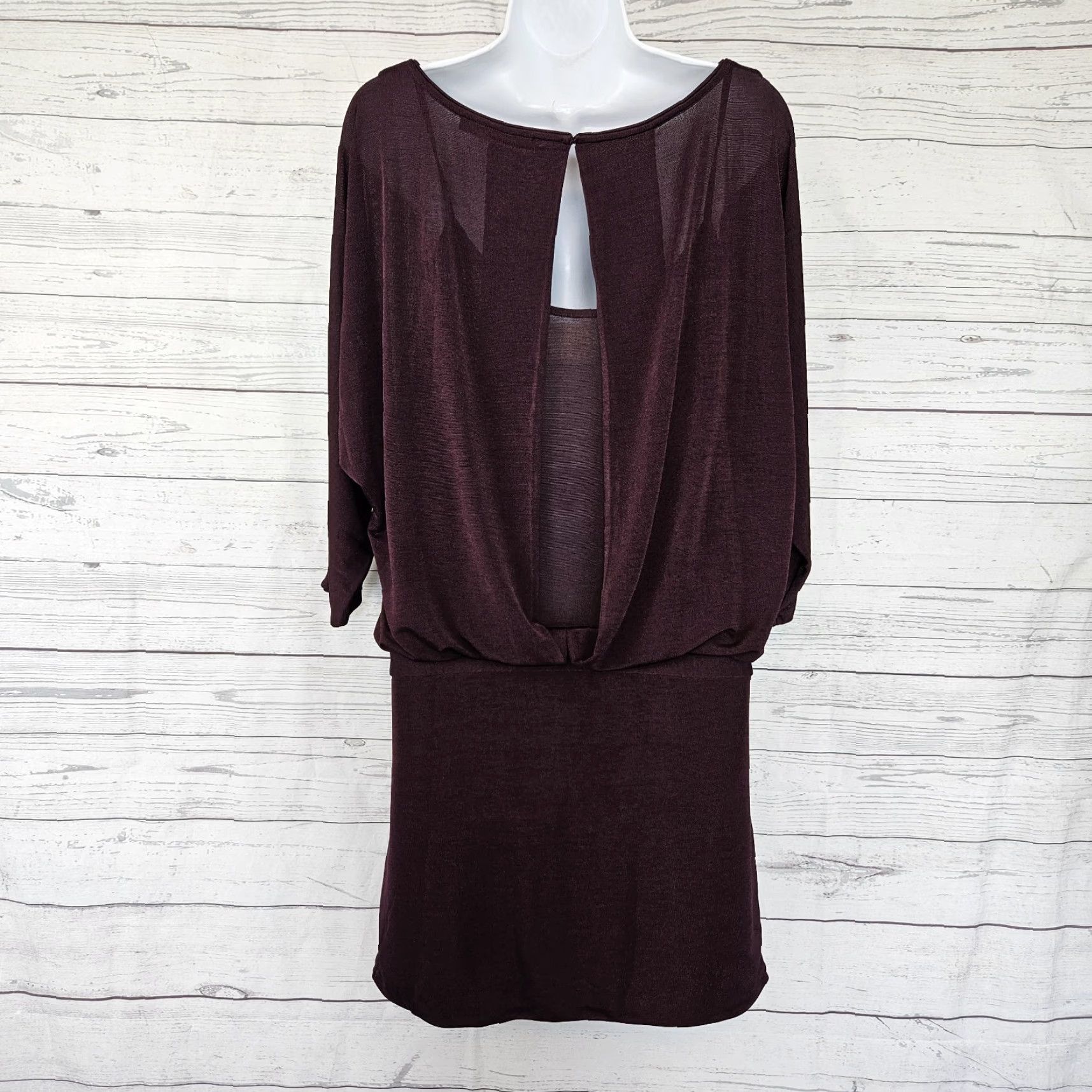 White House Black Market White House Black Market Burgundy Womens Blouson Dress Sz Medium Dolman Sleeve Size M / US 6-8 / IT 42-44 - 4 Thumbnail