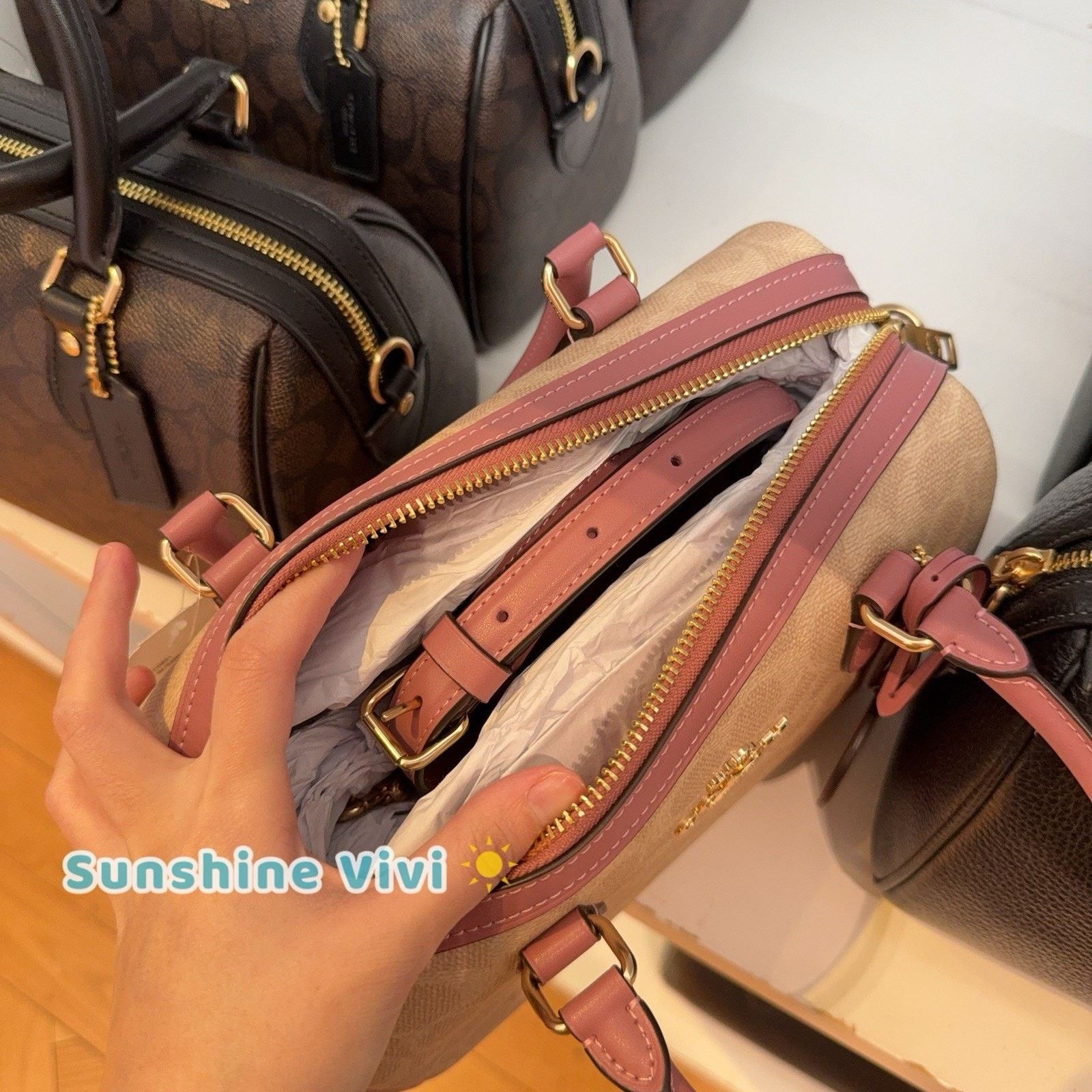 Coach NWT Coach Rowan Satchel Bag Heart Charm CDB21 Sand/Peony Size ONE SIZE - 7 Thumbnail