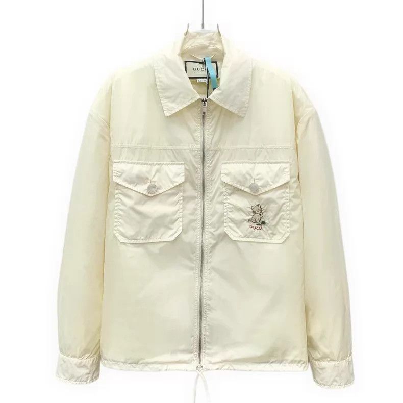 Gucci Gucci Beige cat letter embroidery lapel zipper long-sleeve Size S / US 4 / IT 40 - 1 Thumbnail