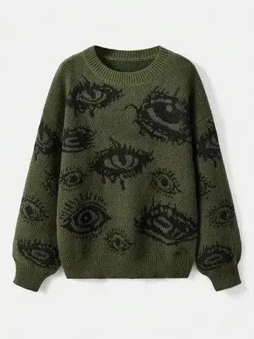 Japanese Brand Traf Women's sweater eyes y2k new pullovers Knit Size ONE SIZE - 1 Thumbnail