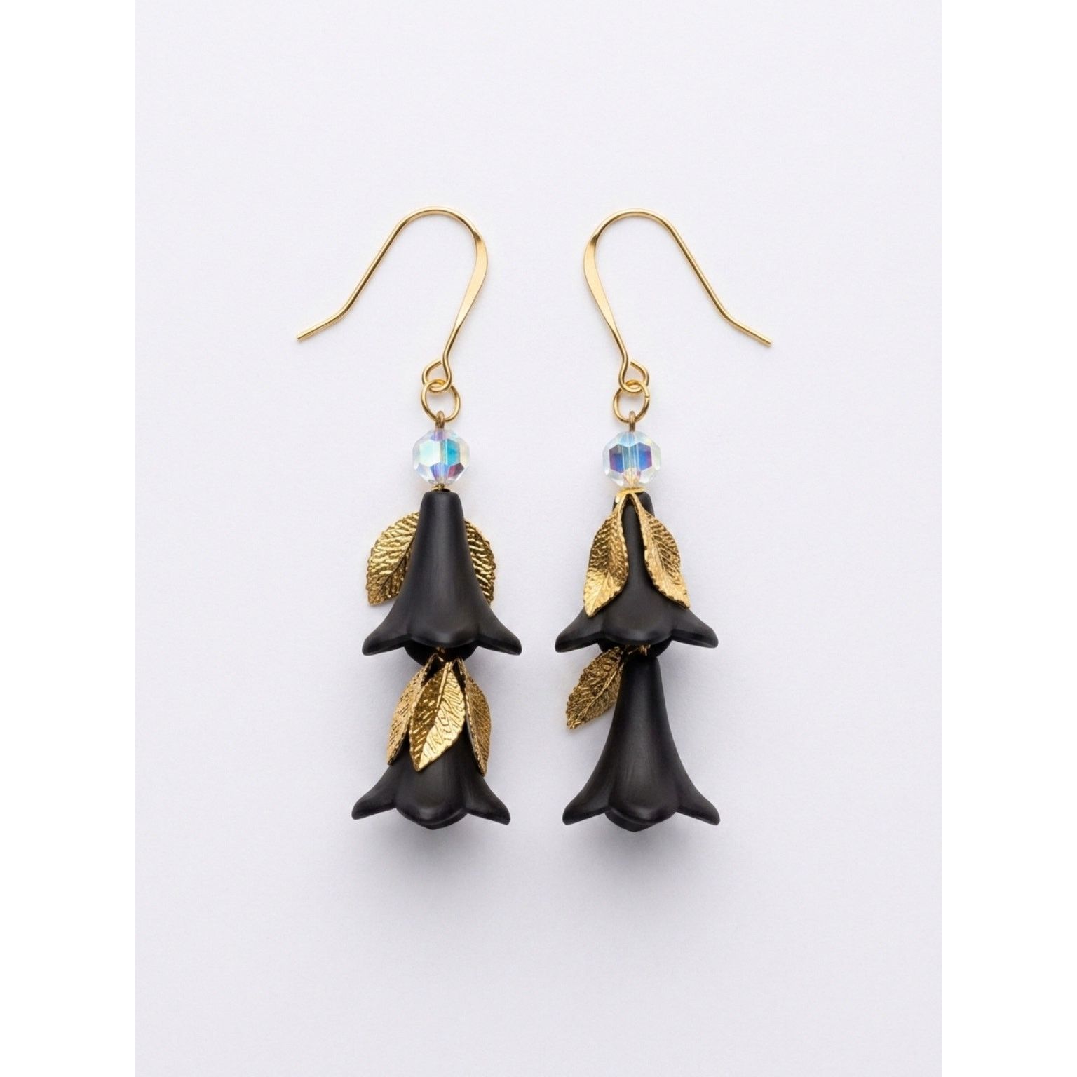 Other Vintage Black Acrylic Bell Flower Dangle 3” Earrings Size ONE SIZE - 2 Thumbnail