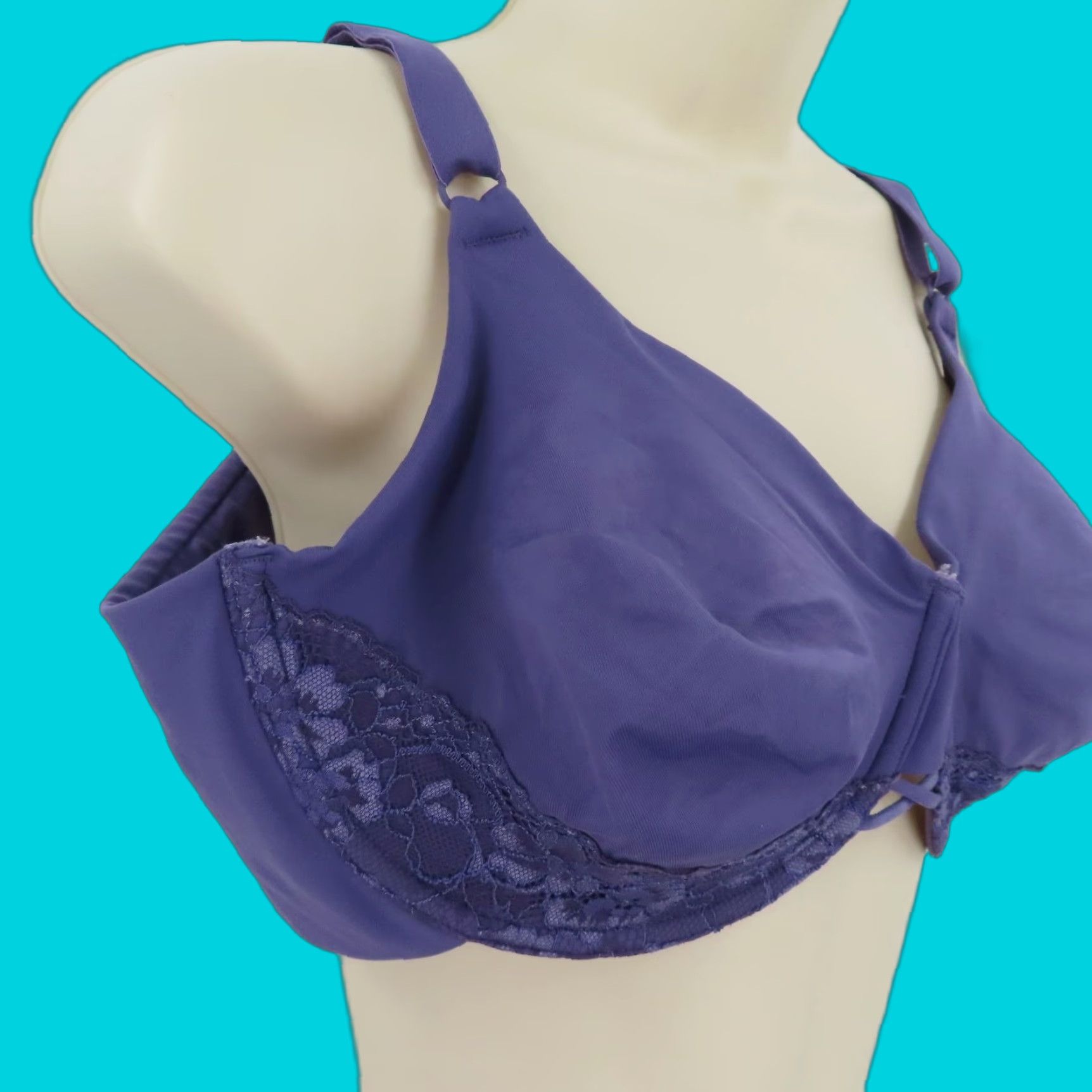 Vintage Vanity Fair Bra 44C Smoothing Back Underwire Unlined Purple Blue T-Shirt Bra Womens Size ONE SIZE - 1 Thumbnail