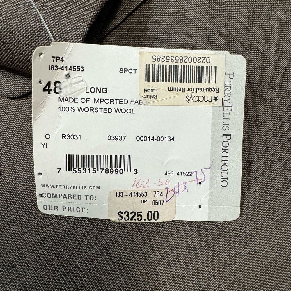 Perry Ellis NWT New Perry Ellis Portfolio Wool Brown Blazer Size 48 L Size 48L - 4 Thumbnail