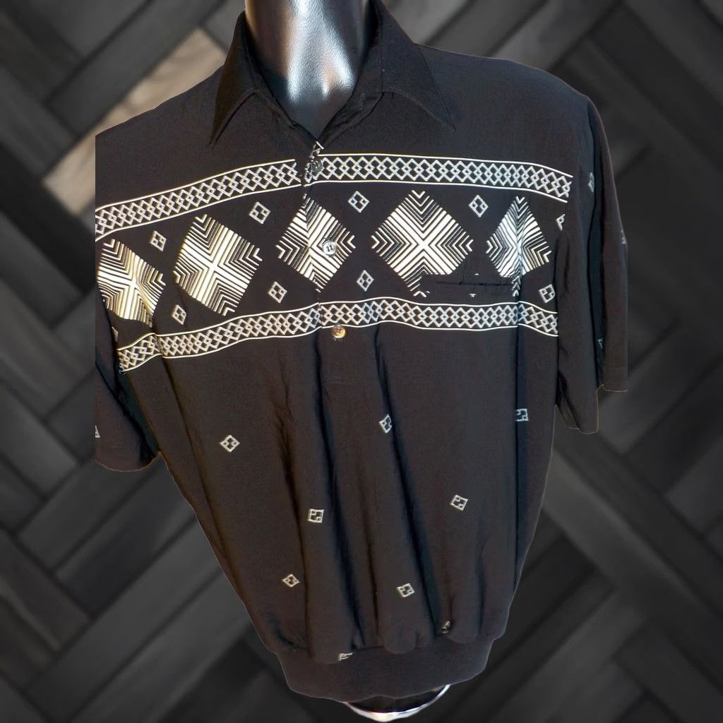 Vintage VINTAGE Alan Stuart Shirt Black and White 70s 80s Elastic Hem Casual Button-Up Short Sleeve L Mens Size US L / EU 52-54 / 3 - 1 Thumbnail