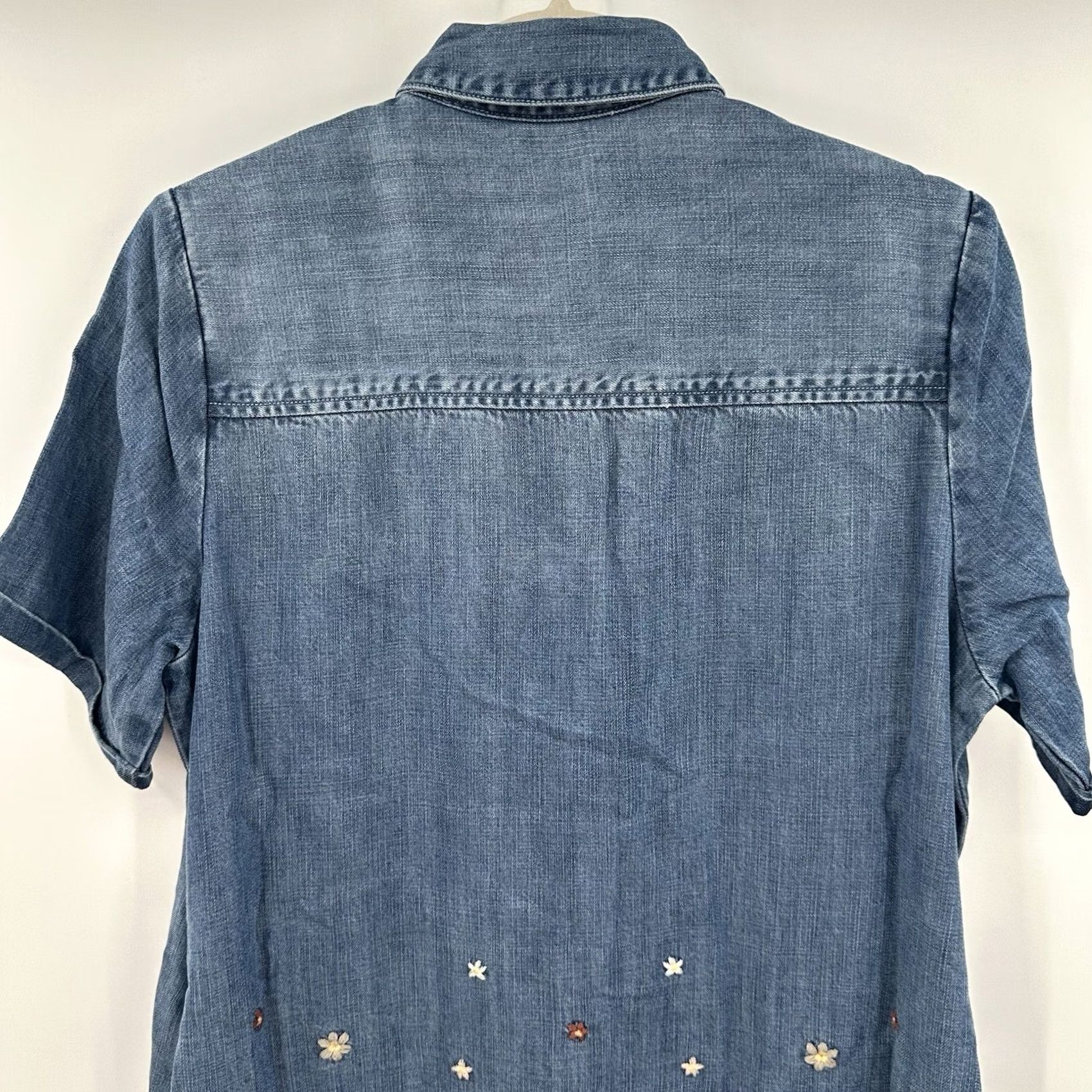 Vintage VINTAGE Driftwood Floral Embroidered Denim Shirt Dress Blue Short Sleeve XS Womens Dress Size XS / US 0-2 / IT 36-38 - 5 Thumbnail