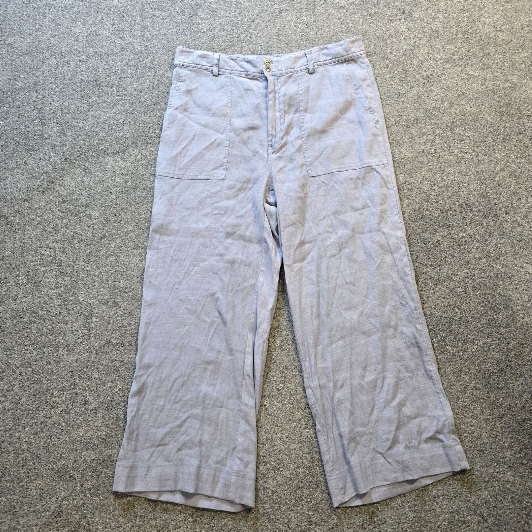 Vintage Sundance Pants Womens 12 Petite Blue Wide-Leg Linen Blend Cropped Beachy Capsule Size 34" / US 12 / IT 48 - 2 Thumbnail
