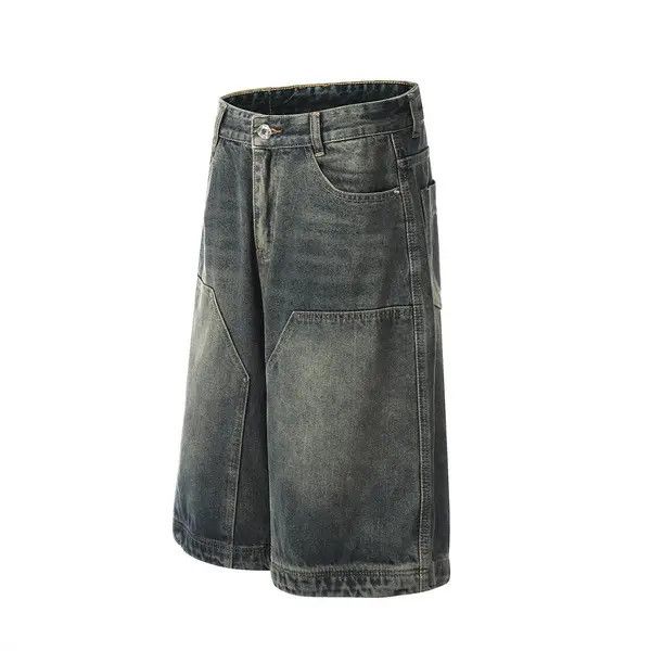 Japanese Brand Kawa Washed Street Fashion Stitching Distressed Loose Shorts Size US 32 / EU 48 - 2 Thumbnail