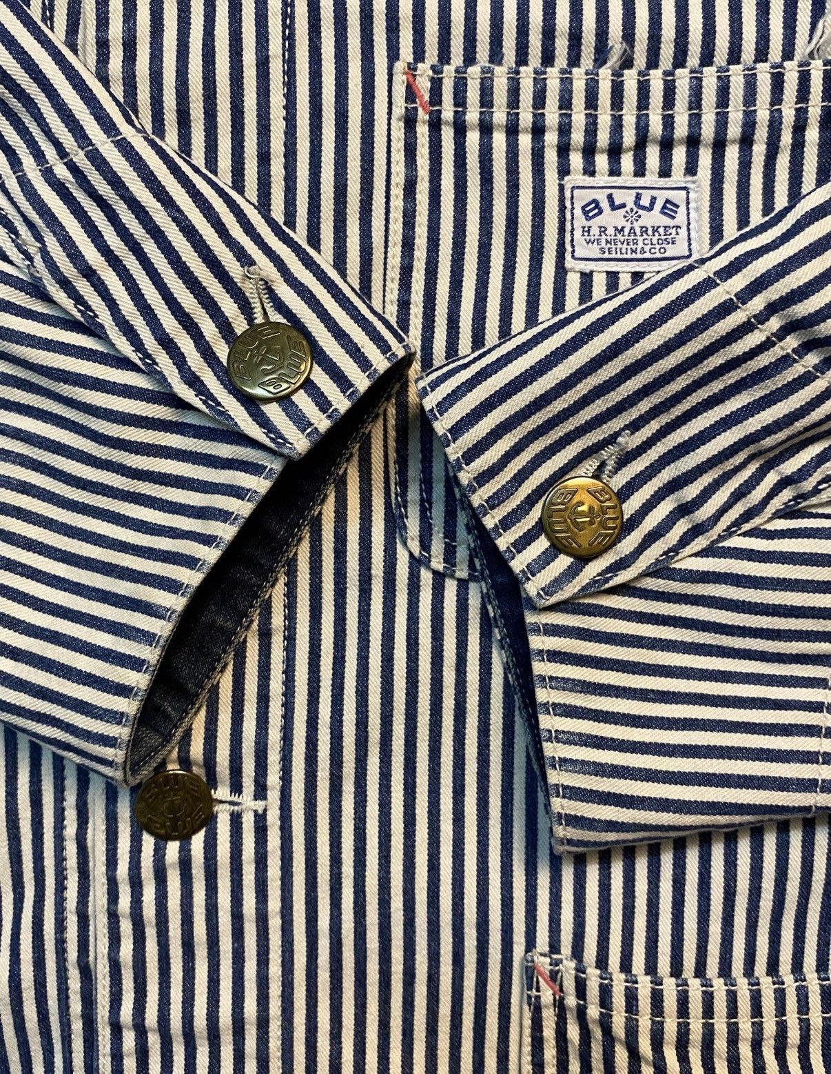 Blue Blue Japan VINTAGE BLUE BLUE JAPAN HICKORY STRIPE COLLAR LESS BUTTON UP Size US L / EU 52-54 / 3 - 3 Thumbnail
