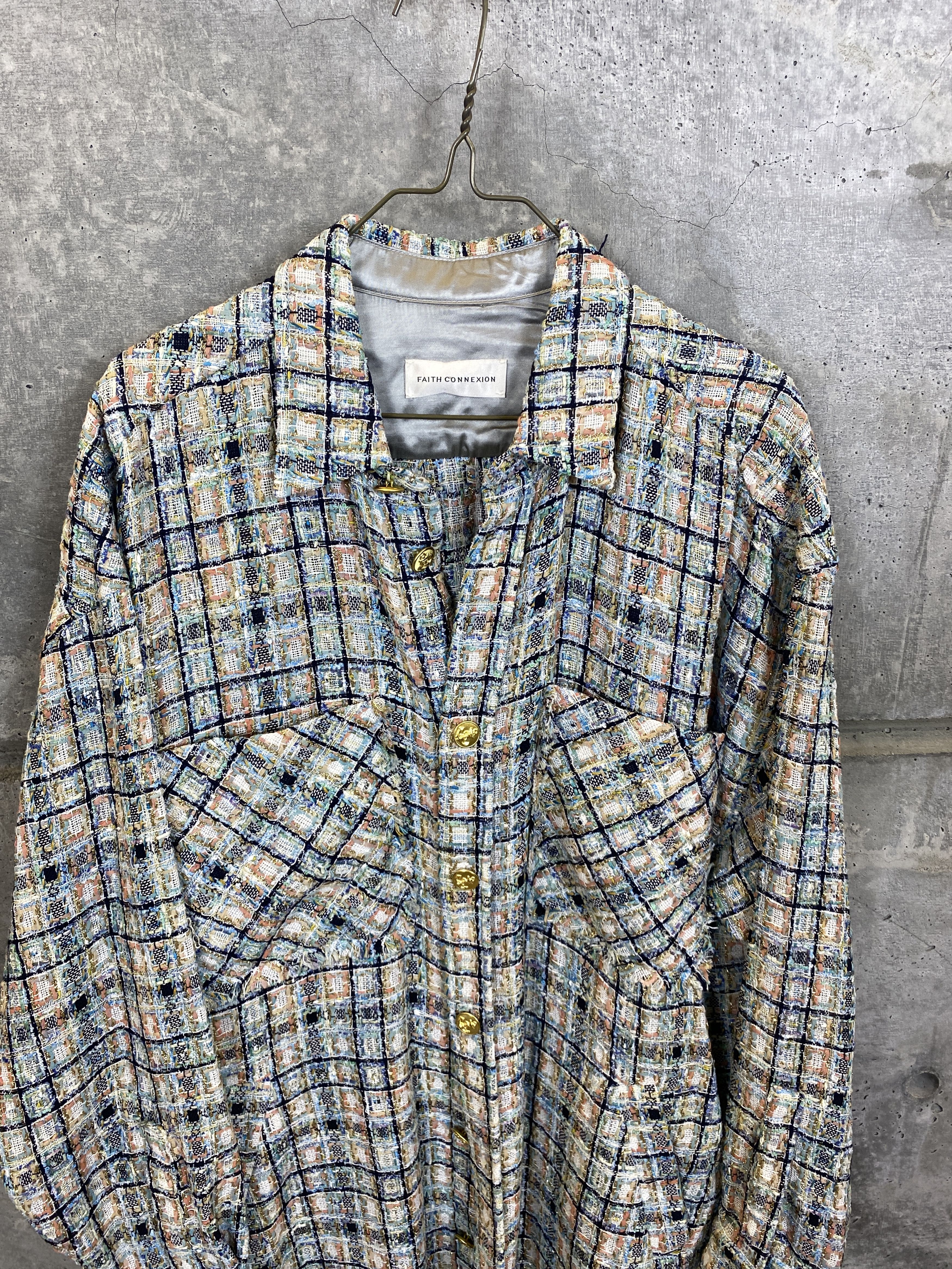 FAITH CONNEXION PLAID TWEED OVERSIZED SHIRT JACKET