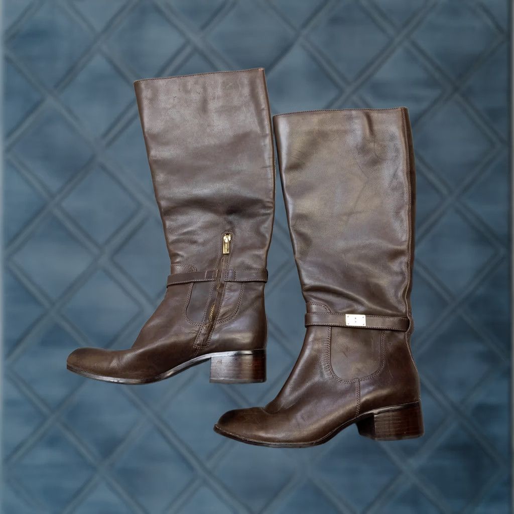 Michael Kors Michael Kors Boots Womens 9.5 Brown Leather Riding Knee High Side Zip Heel Boots Size US 10 / IT 40 - 1 Thumbnail