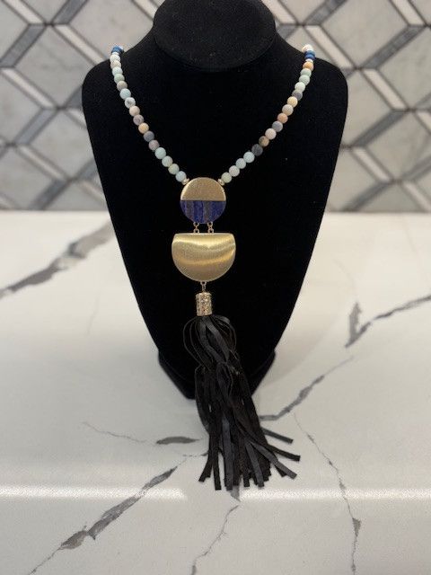 Jewelry Gold Medallion With Leather Tassel Size ONE SIZE - 1 Thumbnail