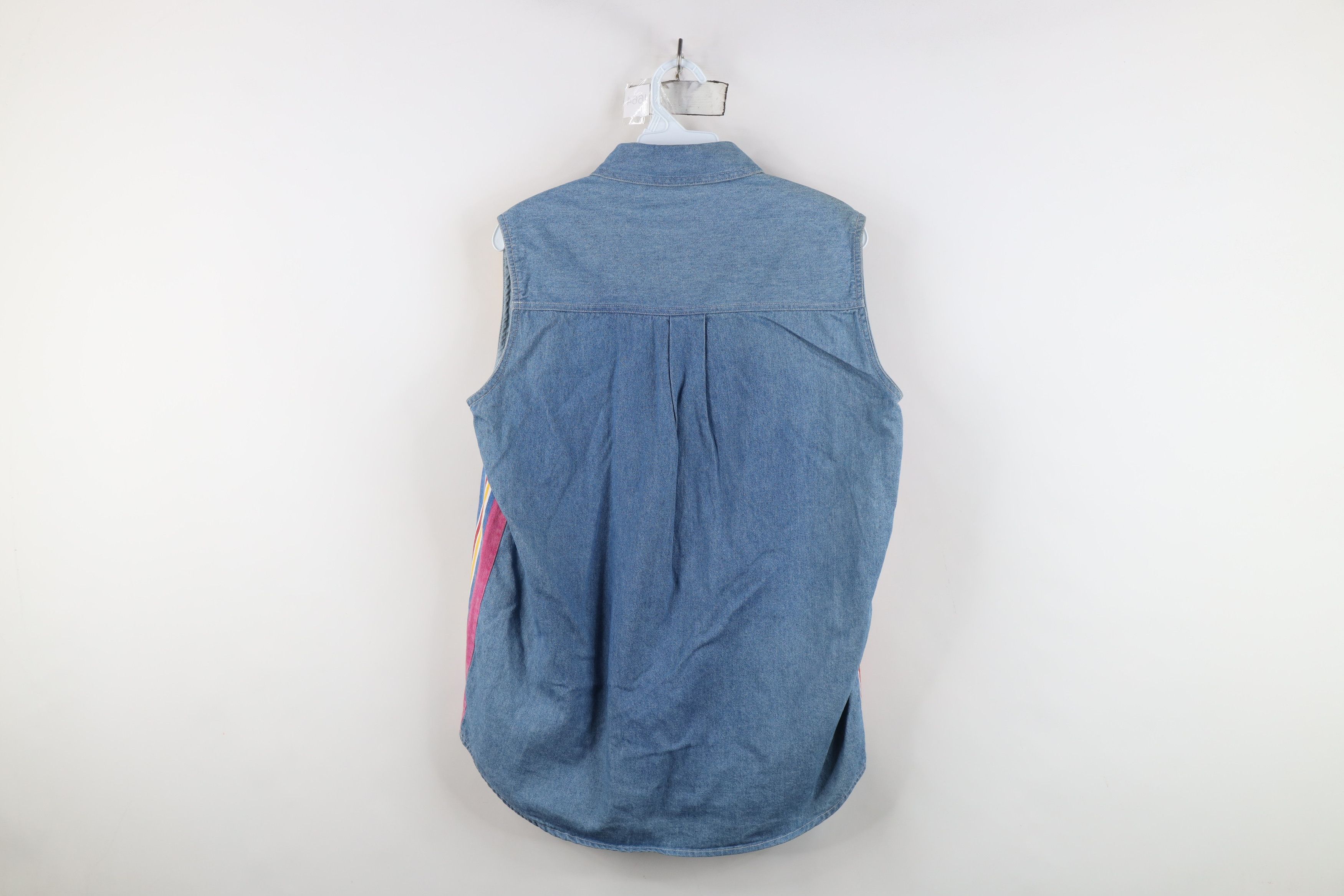 Vintage Deadstock Vintage 90s Striped Sleeveless Denim Button Shirt Size M / US 6-8 / IT 42-44 - 10 Thumbnail