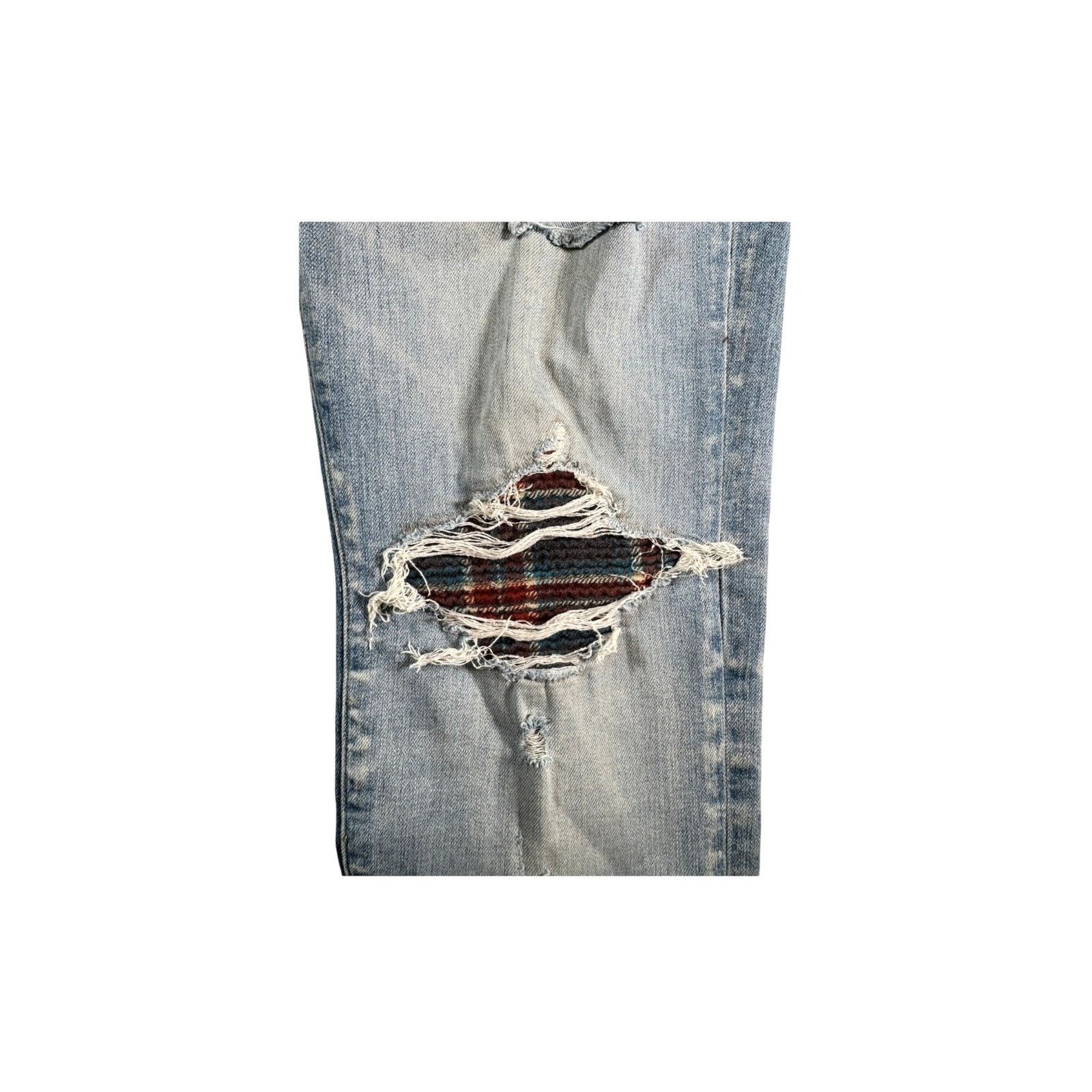 Amiri Amiri MX1 Plaid Patch Light Wash, Blue & Burgundy Jeans Size US 36 / EU 52 - 3 Thumbnail