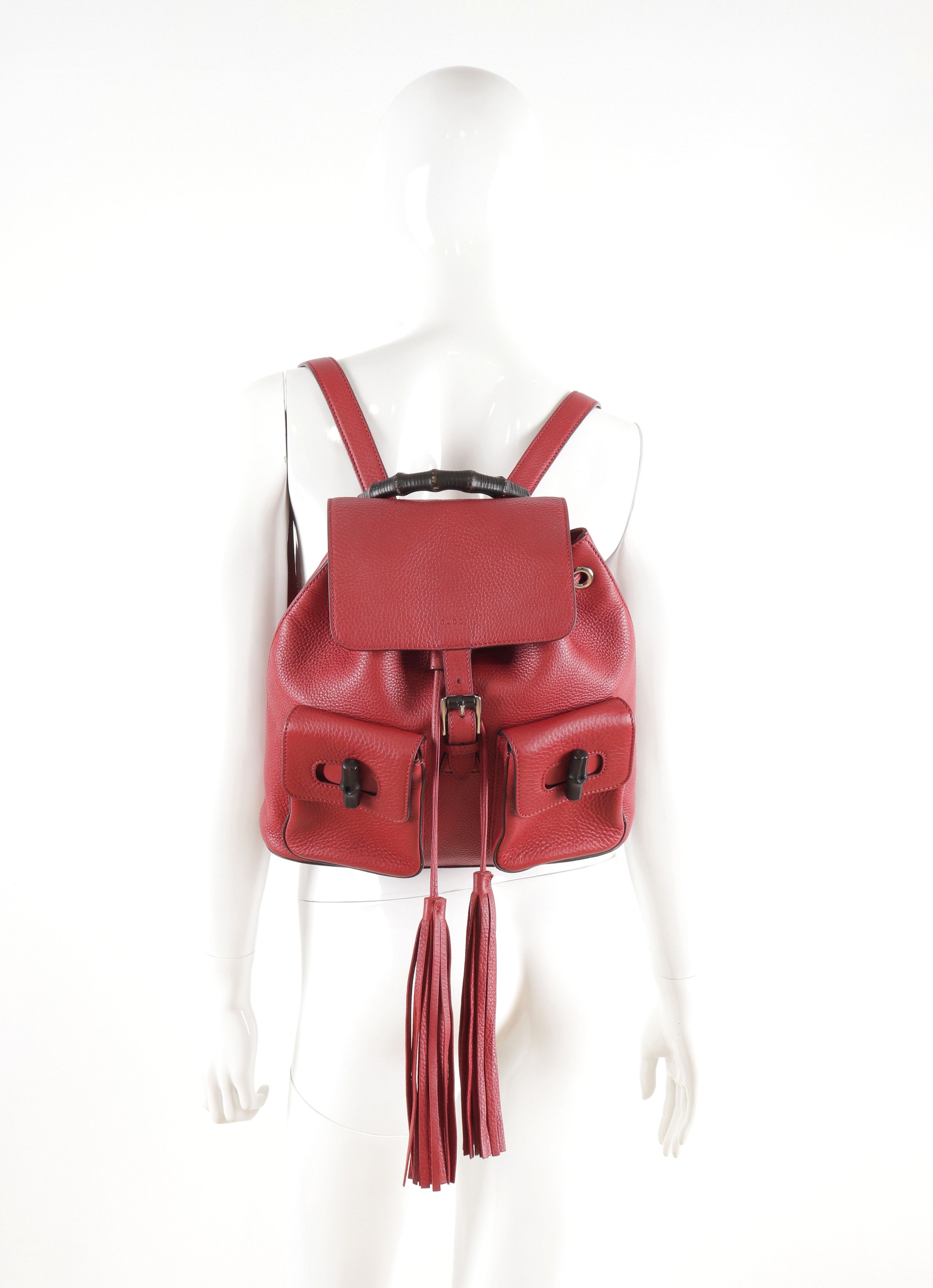 Gucci GUCCI Bamboo Tassel Leather Red Backpack Medium Size ONE SIZE - 1 Thumbnail