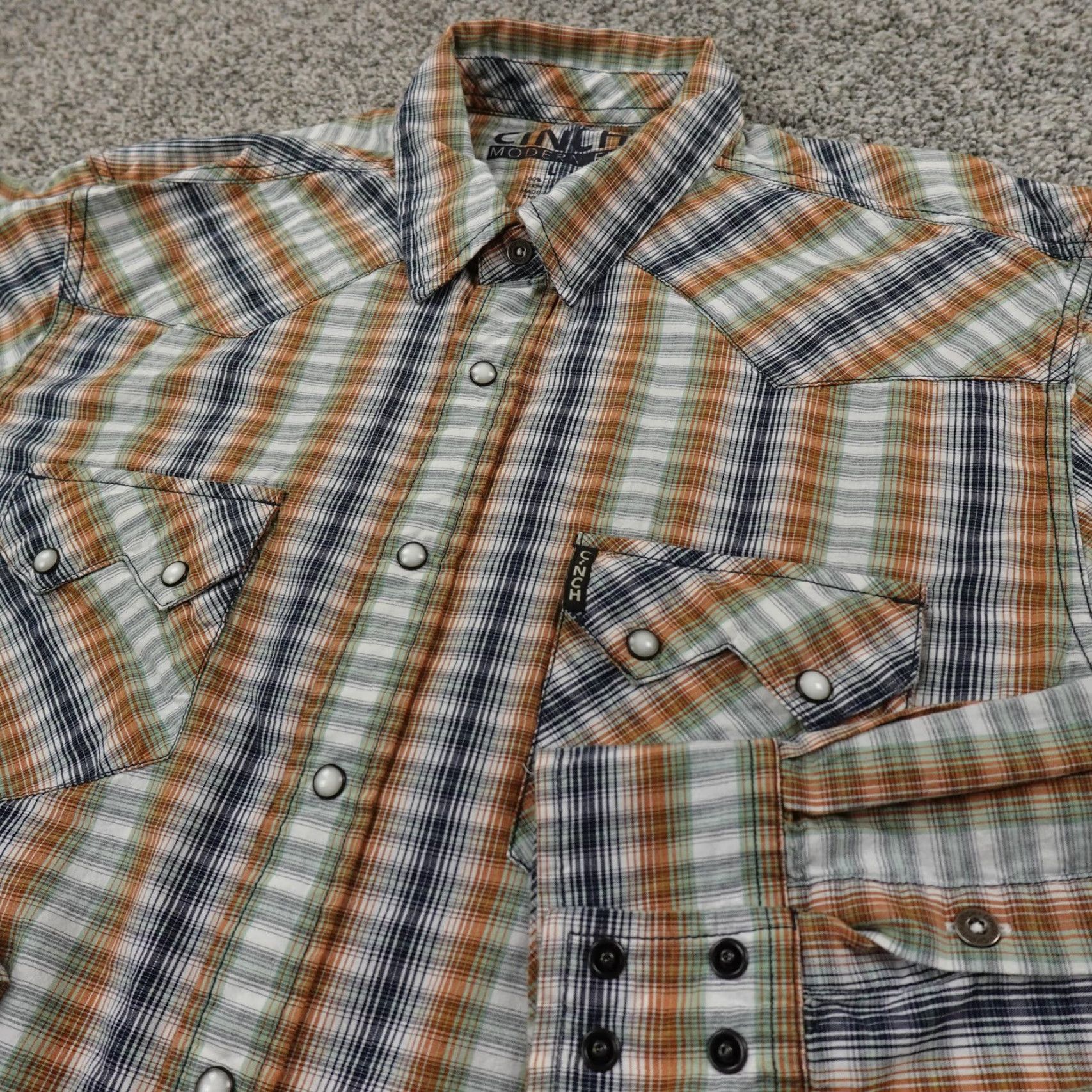 Vintage Cinch Shirt Mens Large Plaid Sawtooth Western Pearl Snap Up Cowboy Rodeo Ranch Size US L / EU 52-54 / 3 - 2 Thumbnail
