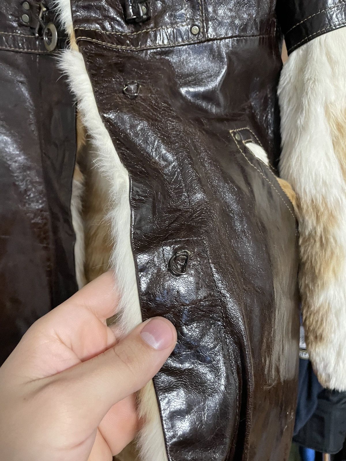 Vintage HOLYMOLY💥 Fur Leather Coat Avant-garde Opium Jacket Y2K Size M / US 6-8 / IT 42-44 - 5 Thumbnail