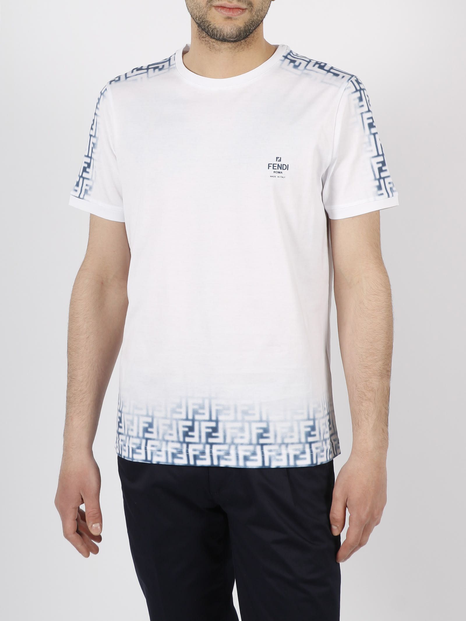 Fendi o1w1db10325 FY0894 T-Shirt in White & Blue Size US XL / EU 56 / 4 - 2 Thumbnail