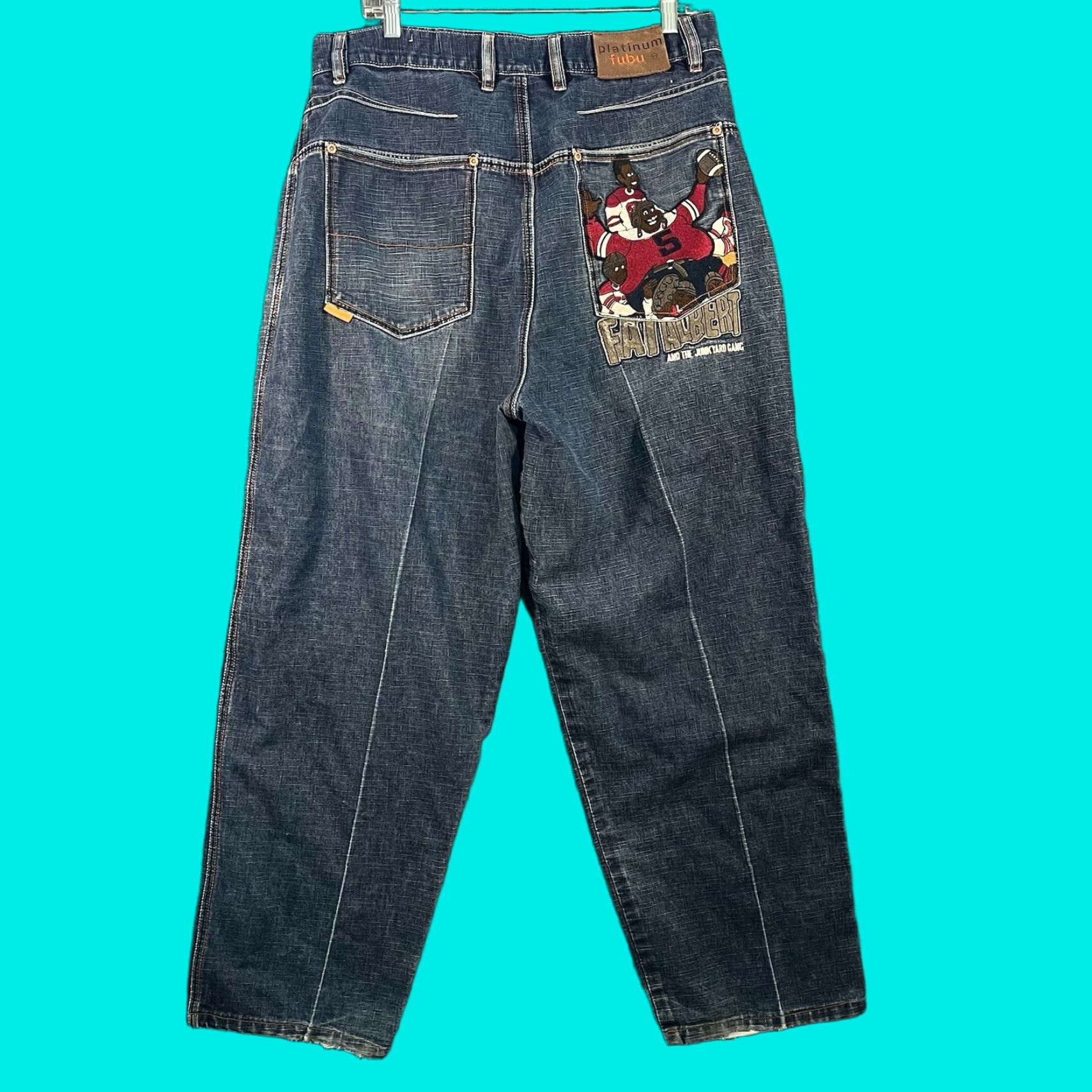 Fubu FUBU Platinum Jeans Mens 34x29 Actual Blue Fat Albert Embroidered Vtg Baggy Wide Size US 34 / EU 50 - 1 Thumbnail