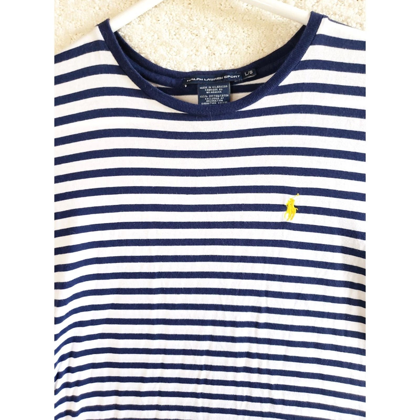Polo Ralph Lauren VINTAGE Ralph Lauren Sport Shirt Womens L Blue Striped Short Sleeve Crew Neck Preppy Logo Casual All Seasons Men/Women Size L / US 10 / IT 46 - 3 Thumbnail