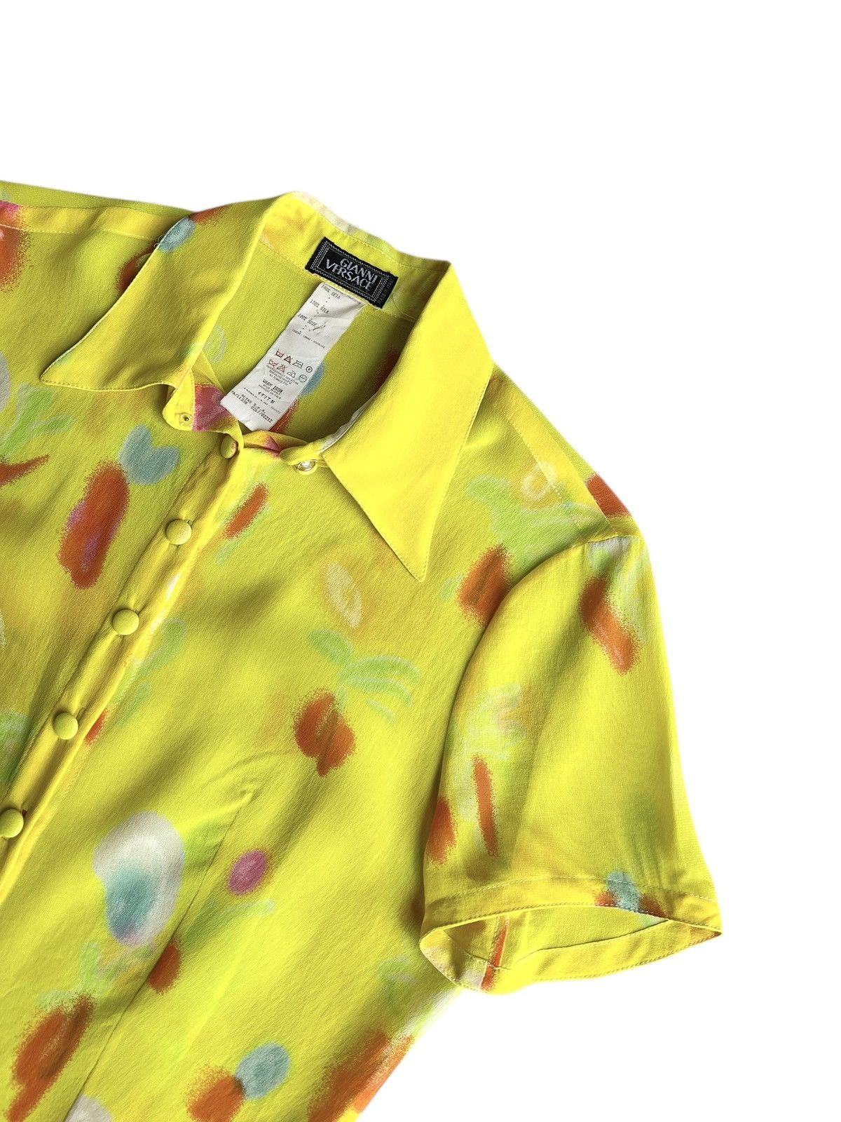 Versace SS1996 Gianni Versace Neon Yellow Spray Paint Silk Blouse Size S / US 4 / IT 40 - 3 Thumbnail
