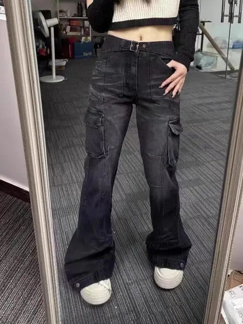 Designer × Japanese Brand Black Flare Slim Jeans Multiple Pockets Size US 34 / EU 50 - 1 Thumbnail