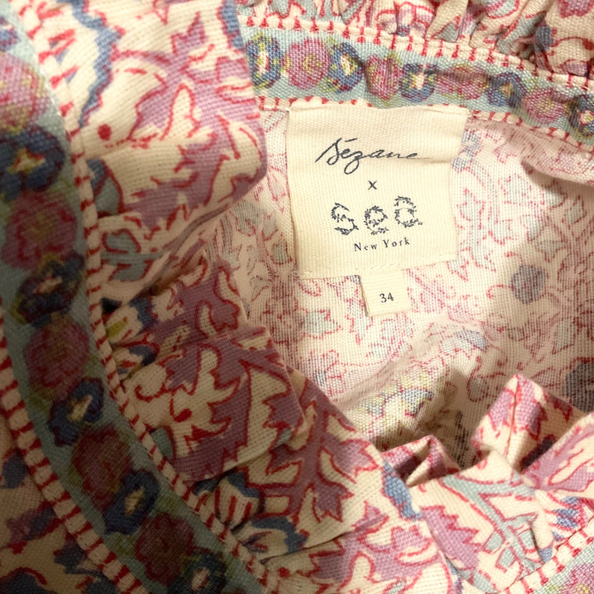 Sezane GALA SHIRT sezane X SEA NY Purple pink floral Emilia print l Size XS / US 0-2 / IT 36-38 - 3 Thumbnail