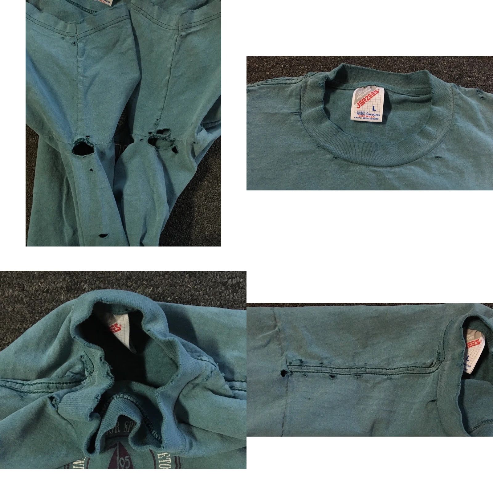 Thrasher VINTAGE Destroyed T-Shirt Men S Blue 90s Michigan Charlevoix Thrashed Faded Distressed 80s Punk Grunge Surf Skate USA Blood/Spotting? Size US S / EU 44-46 / 1 - 8 Thumbnail