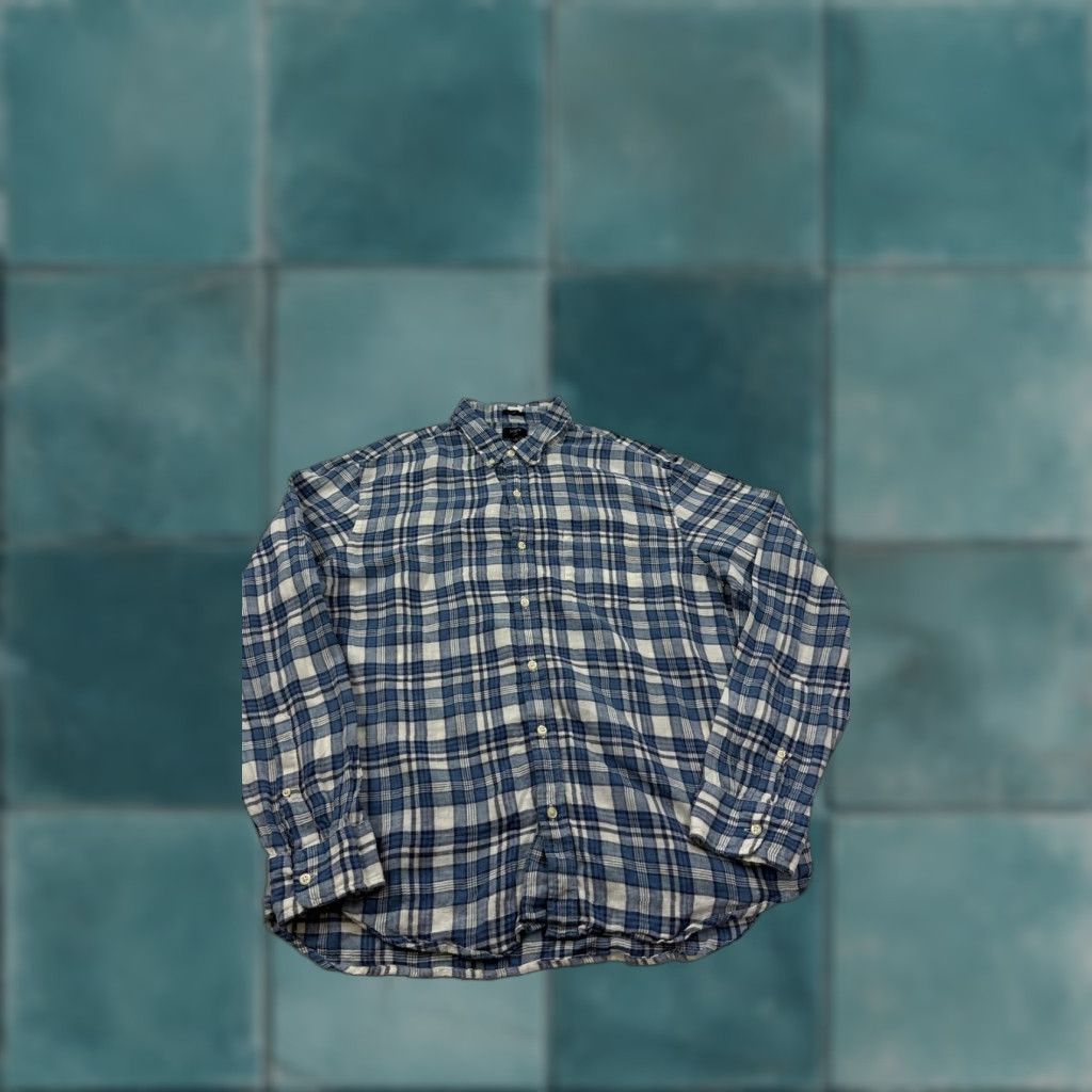 J.Crew VINTAGE? No. J.Crew Shirt Mens XL Blue Plaid Linen Slim Fit Button-Down Long Sleeve F0850 Size US XL / EU 56 / 4 - 1 Thumbnail