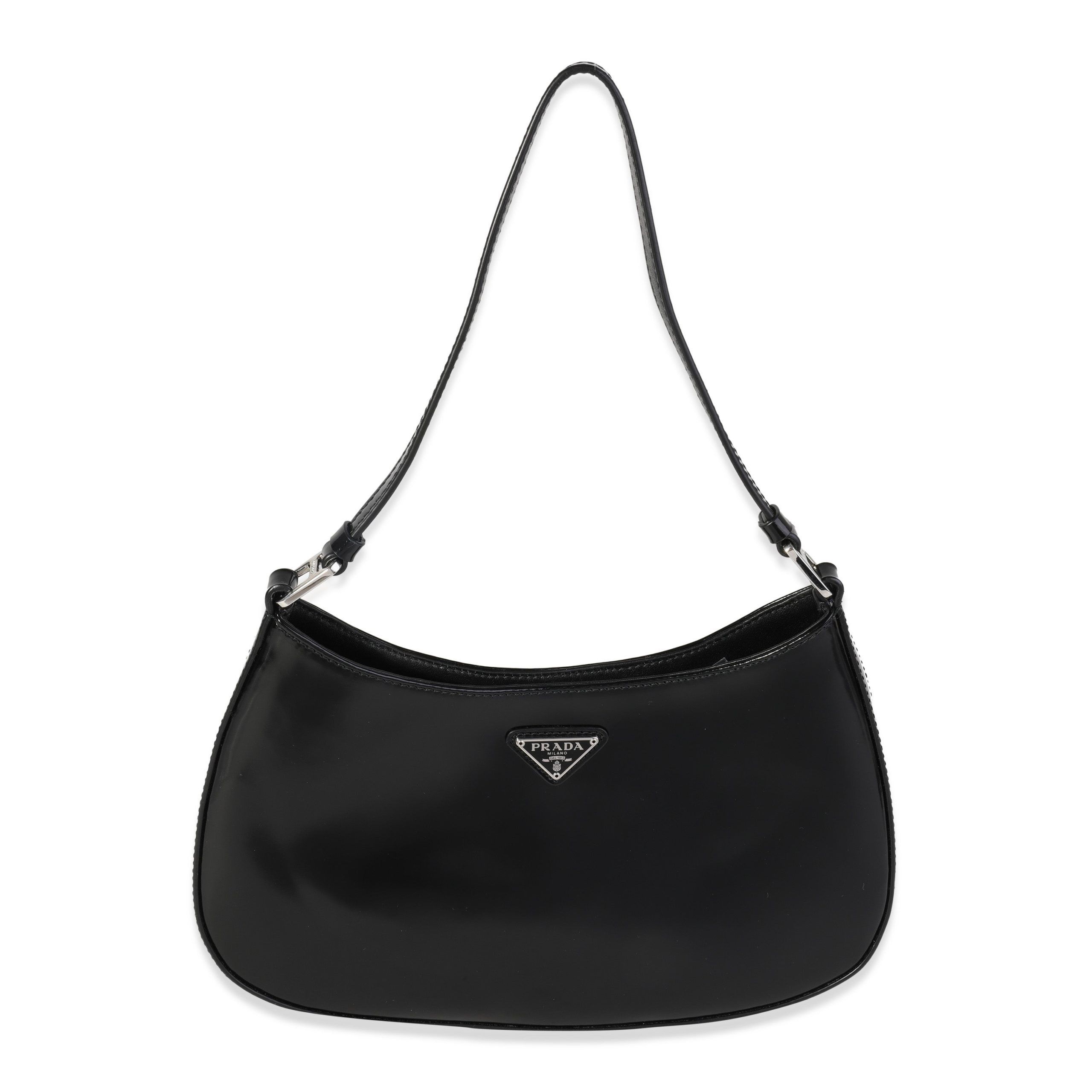 image of Prada Black Brushed Leather Cleo Bag, Women's