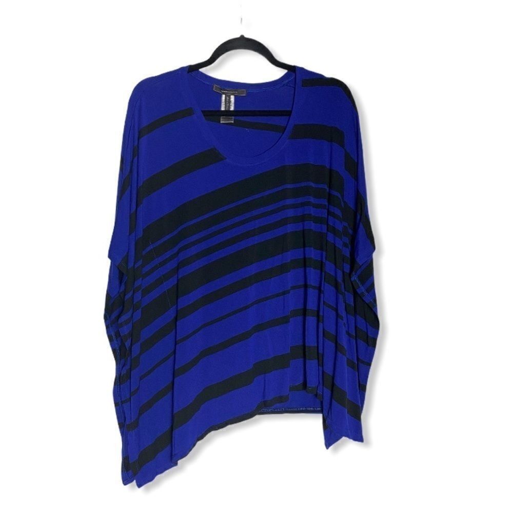 Bcbgmaxazria BCBGMaxAzria Oversized Blue Black Striped Batwing Blouse Siz Size S / US 4 / IT 40 - 2 Thumbnail