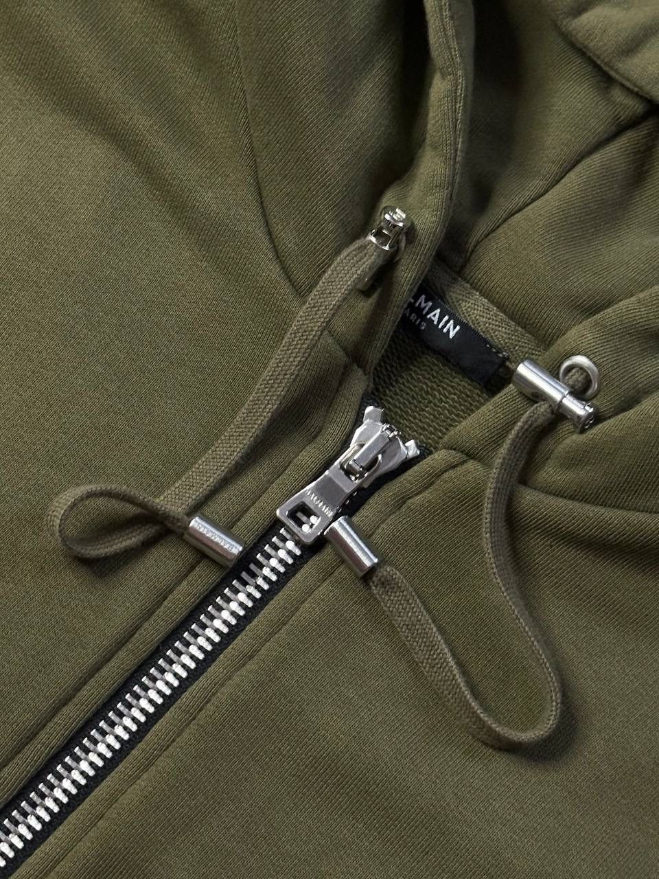 Balmain Balmain Paris Men’s Zip Hoodie Olive Green Luxury Biker Size US S / EU 44-46 / 1 - 11 Thumbnail