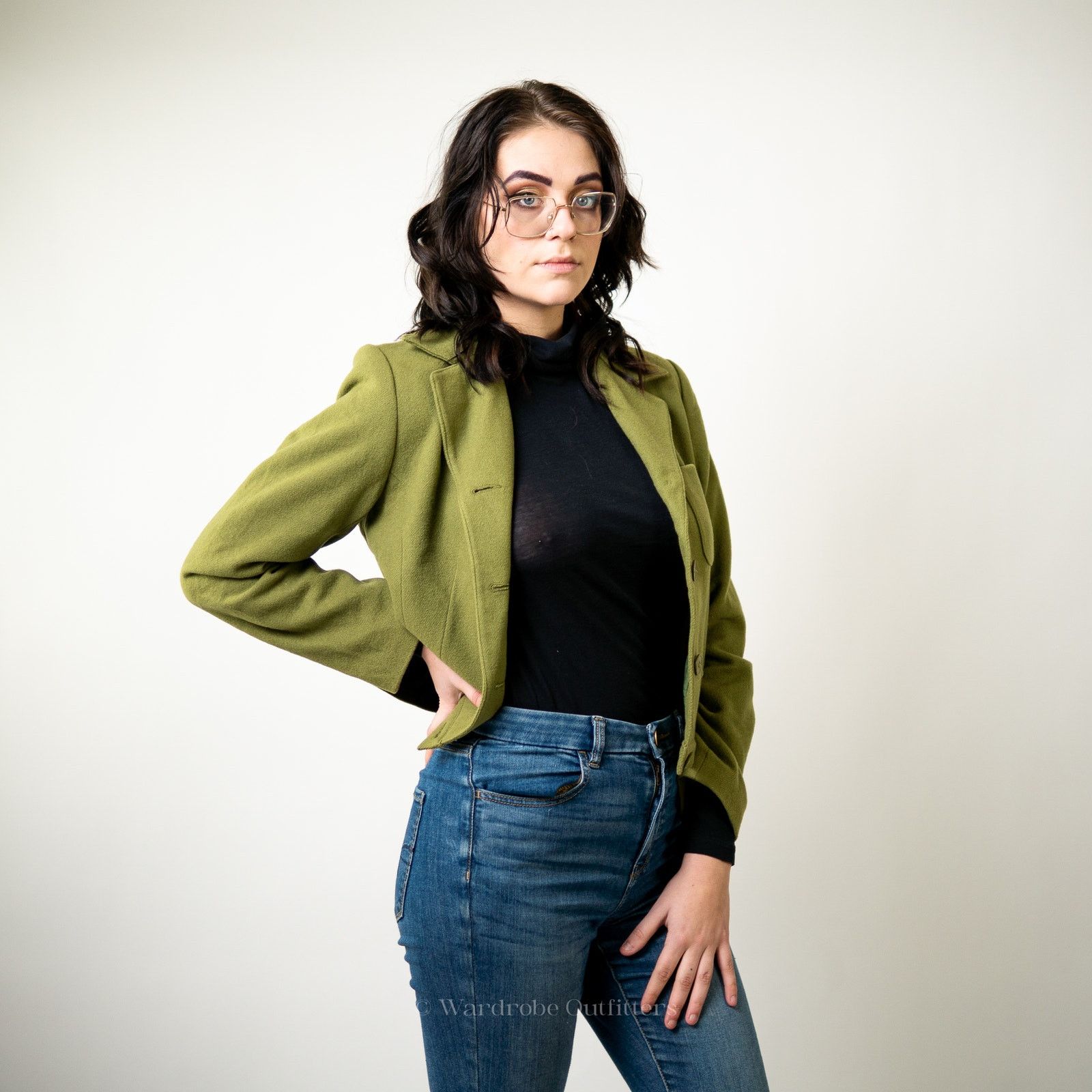 Vintage Vintage Olive Green Cropped Wool Blazer Jacket - 8 Size M / US 6-8 / IT 42-44 - 9 Thumbnail